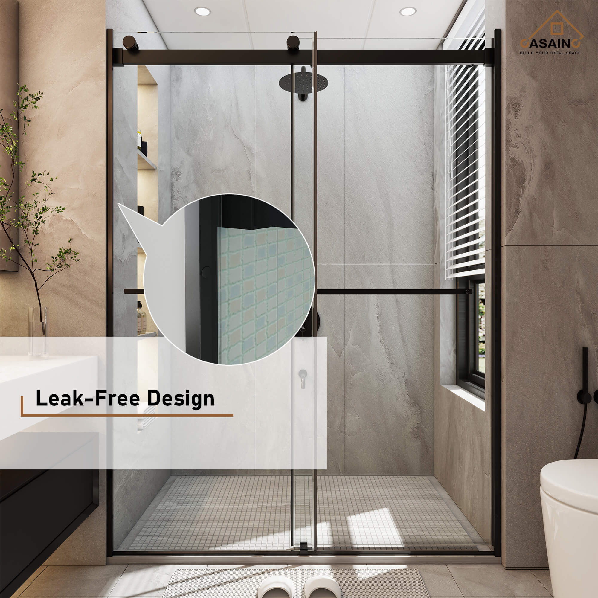 48"x76" Frameless Double Sliding Shower Door in Matte Black/Chrome/Bru
