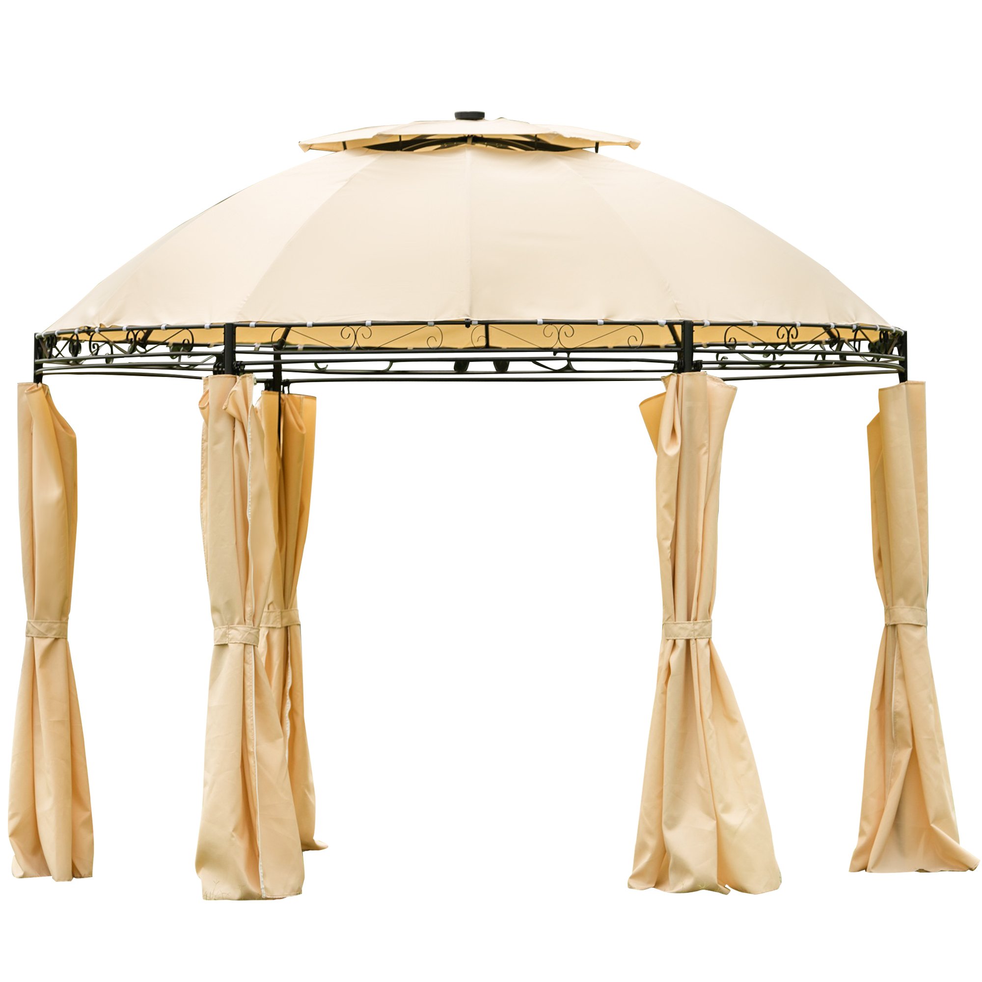 Outdoor Gazebo Steel Fabric Round Soft Top Gazebo，Outdoor Patio Dome Gazebo with Removable Curtains-CASAINC
