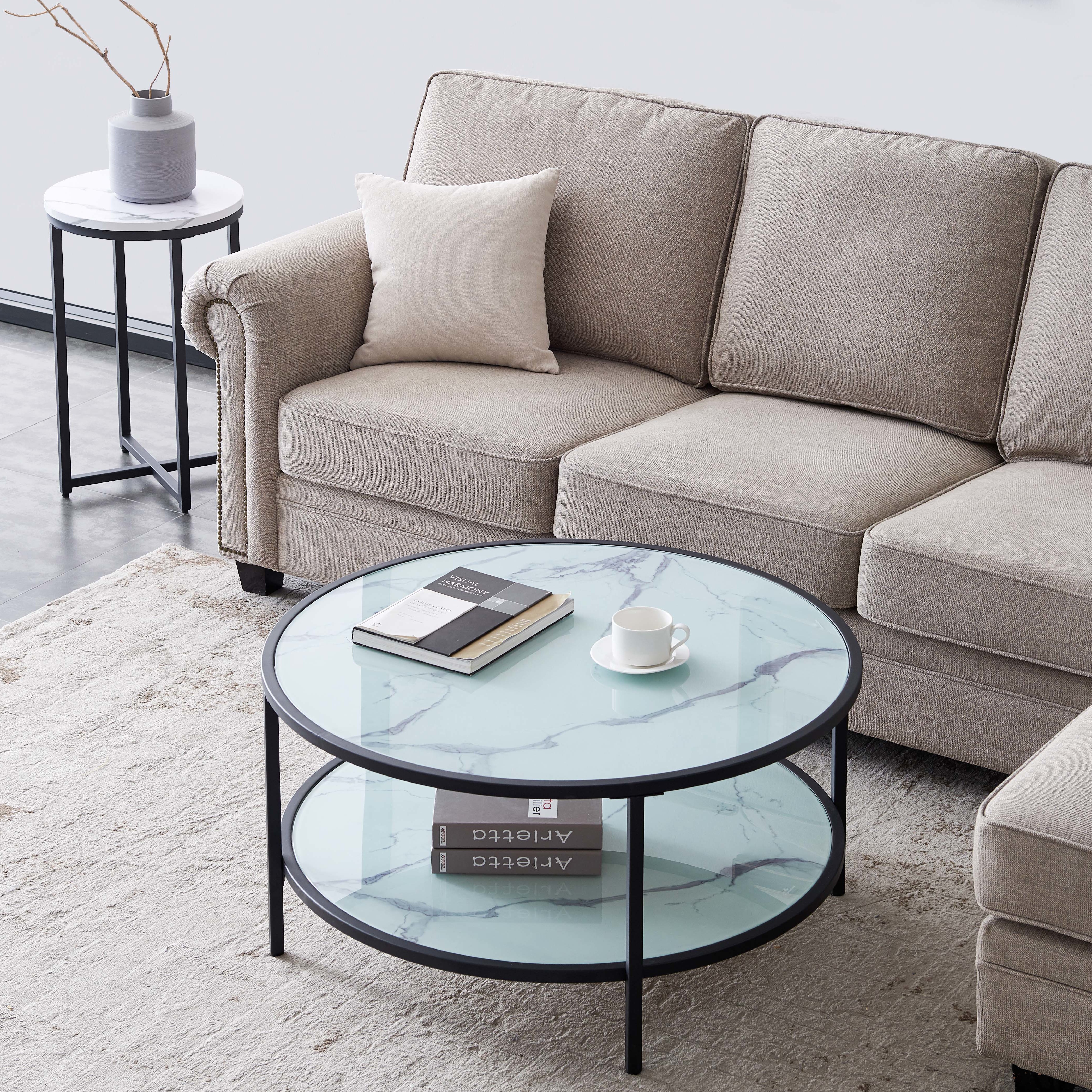 Glass coffee table with large storage space-CASAINC
