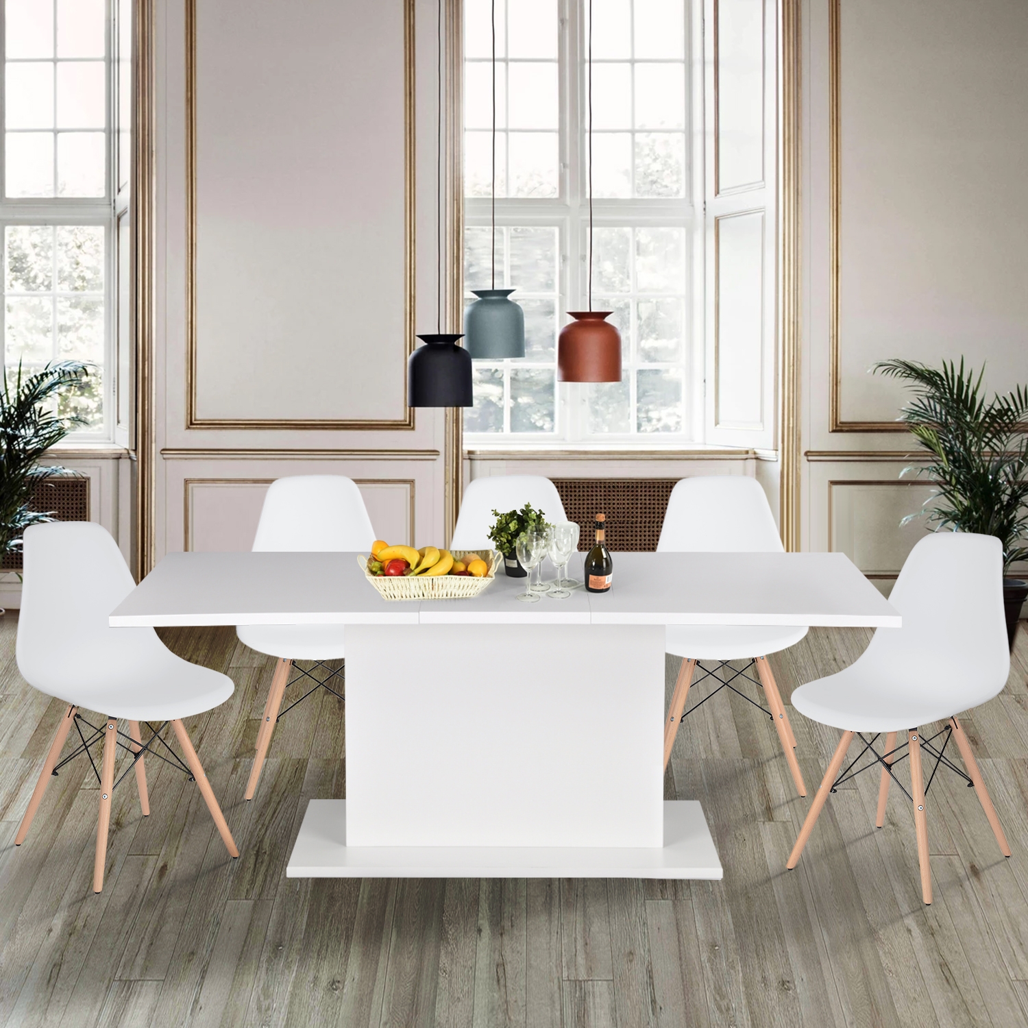 Butterfly Extension Pedestal Dining Table - HIGH GLOSSY WHITE