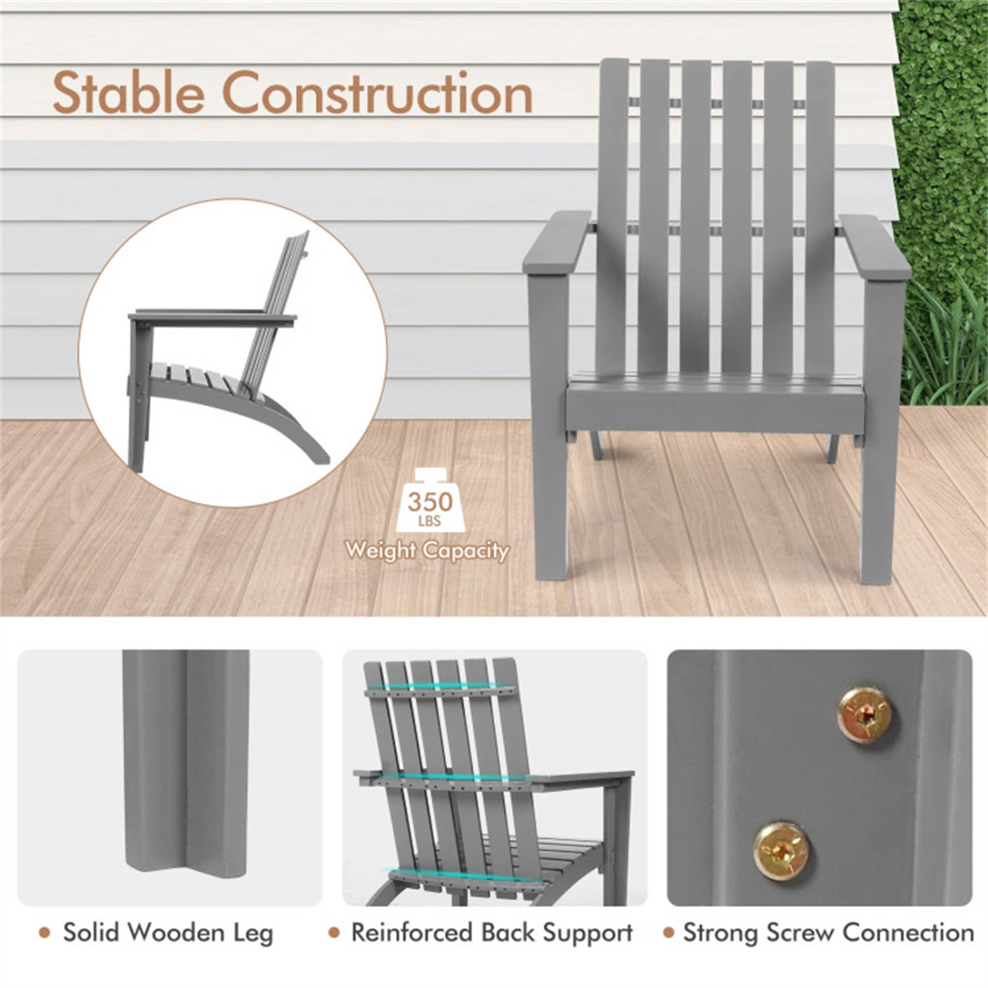 Outdoor Durable Patio Acacia Wood Adirondack Lounge Armchair CASAINC