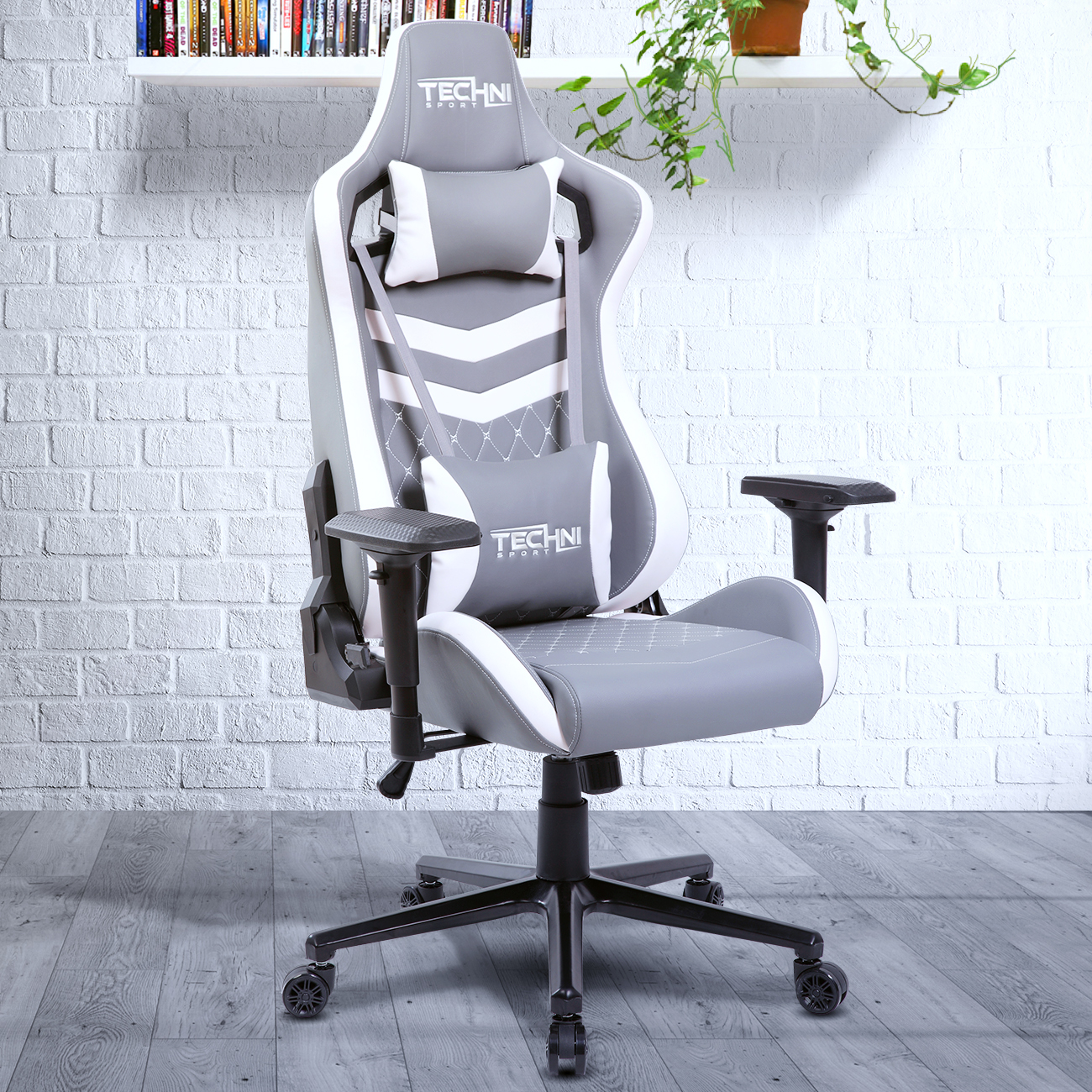 Techni Sport TS-83 Ergonomic High Back Racer Style PC Gaming Chair, Grey/White-CASAINC