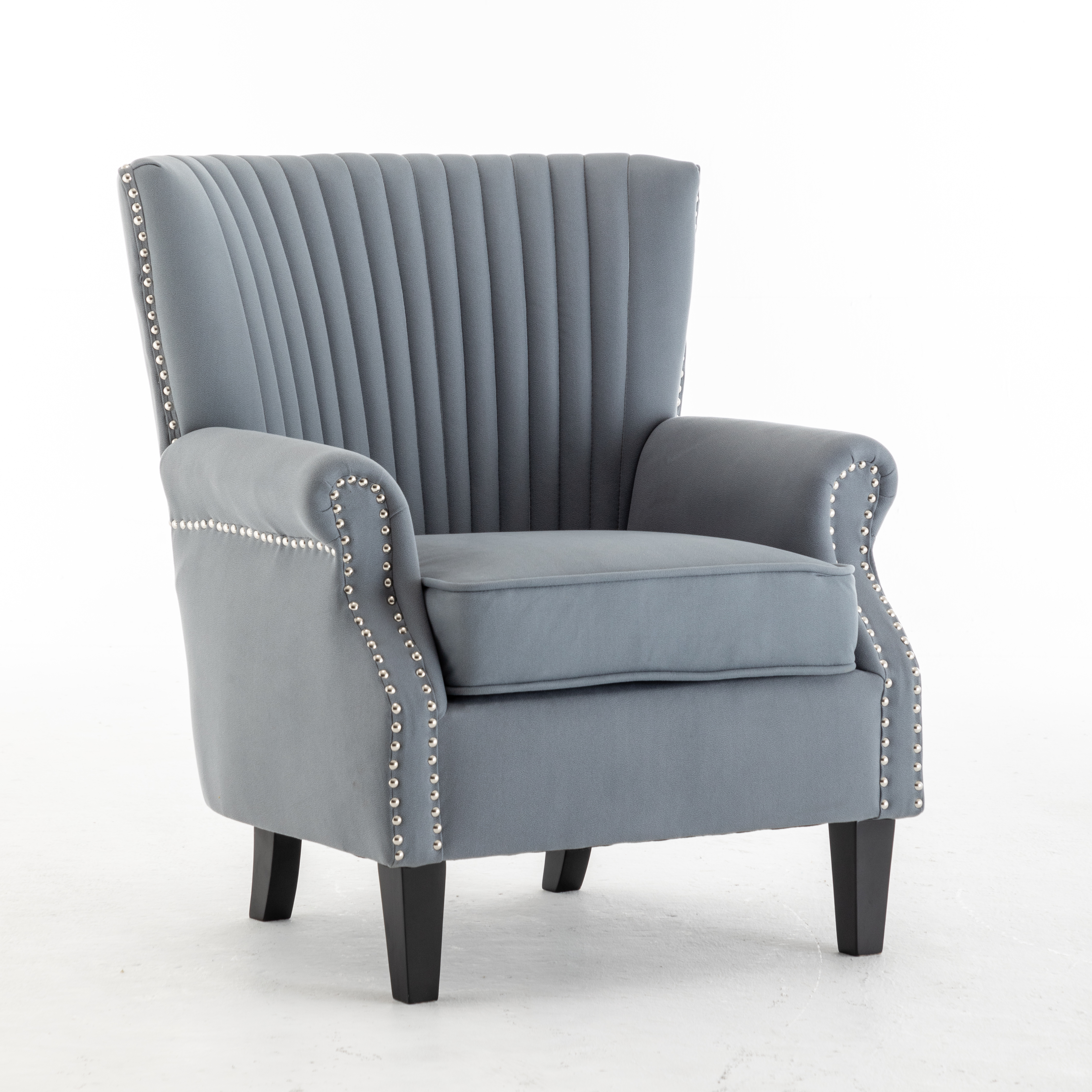 Accent Chair, Living Room Wingback Chair, Tufted Armchair with Padded Seat, Upholstered Accent Reading Chair-CASAINC