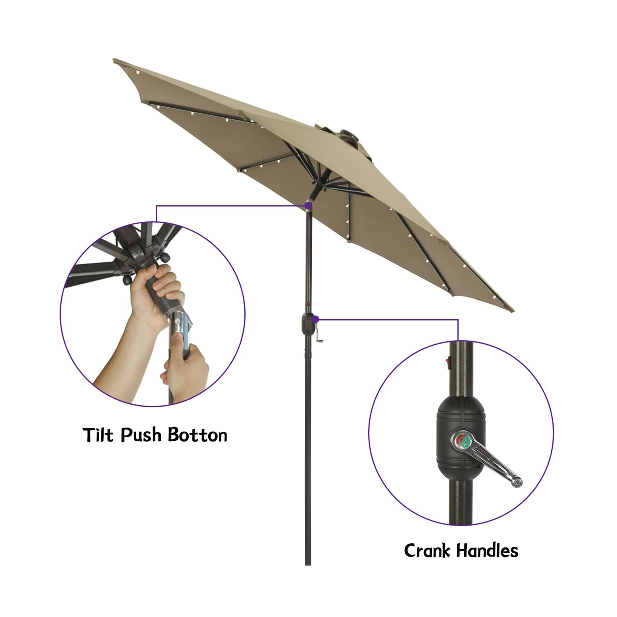 CASAINC 9Ft Patio Umbrella with 32 LED Solar Lights