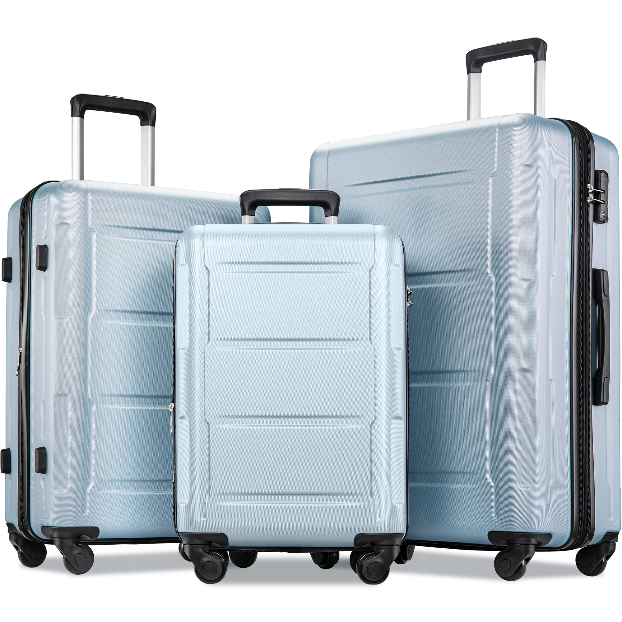 Expanable Spinner Wheel 3 Piece Luggage Set ABS Lightweight Suitcase with TSA Lock, Silver Blue-CASAINC
