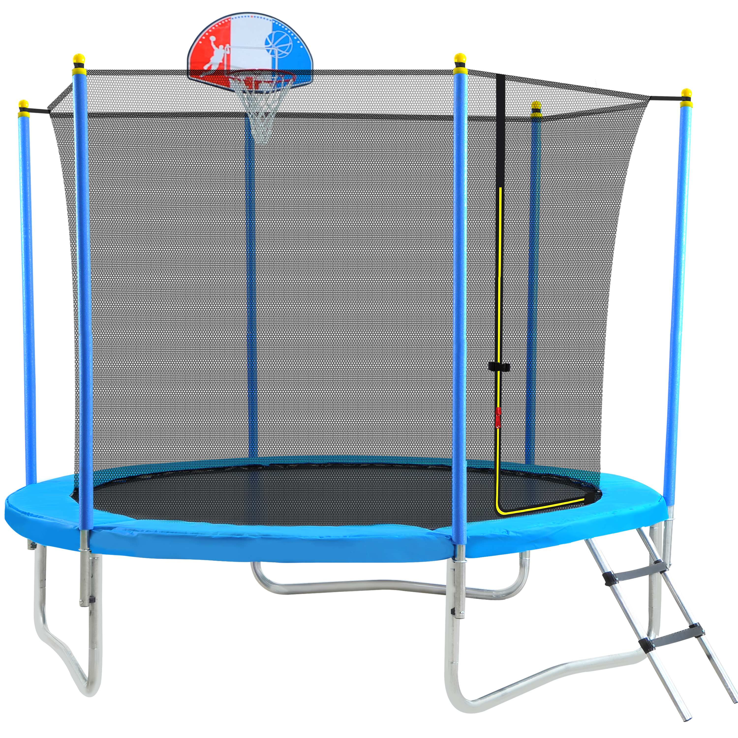 8FT Trampoline for Kids with Safety Enclosure Net, Basketball Hoop and Ladder, Easy Assembly Round Outdoor Recreational Trampoline-CASAINC