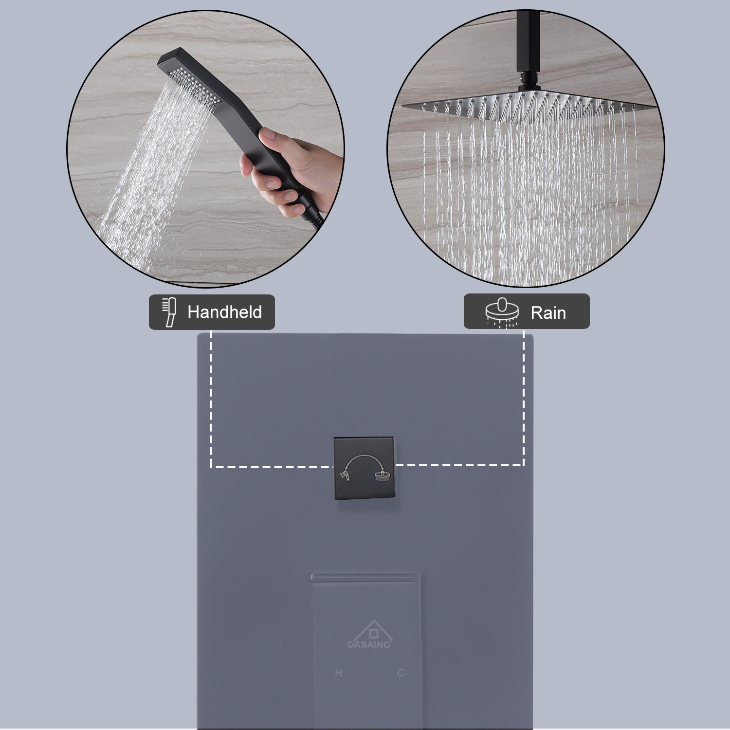 CASAINC 2 Function 10" Ceiling Mount Dual Shower Heads Shower System With Sliding Rod Shower Hand