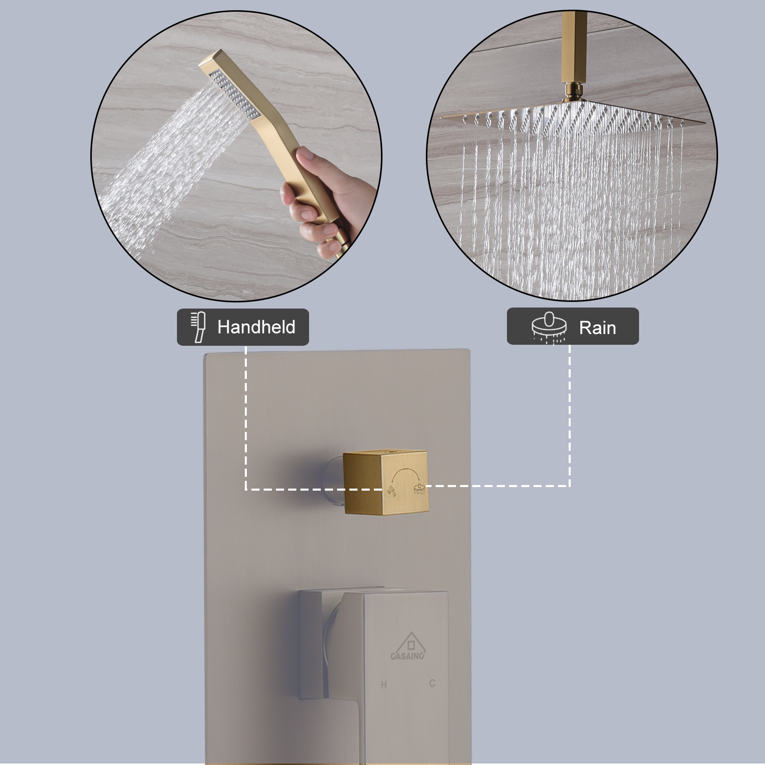 CASAINC 2 Function 10" Ceiling Mount Dual Shower Heads Shower System With Sliding Rod Shower Hand