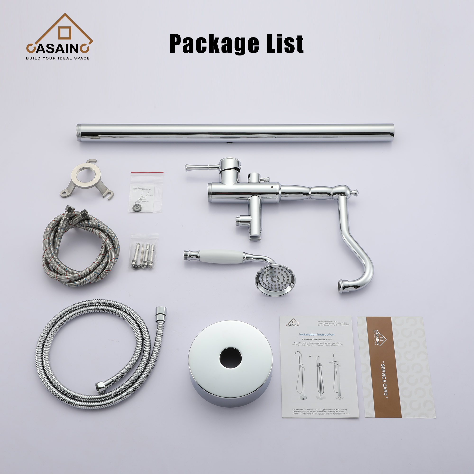 CASAINC Single Handle Classical Freestanding Bathtub Faucet with Hand Shower Hand