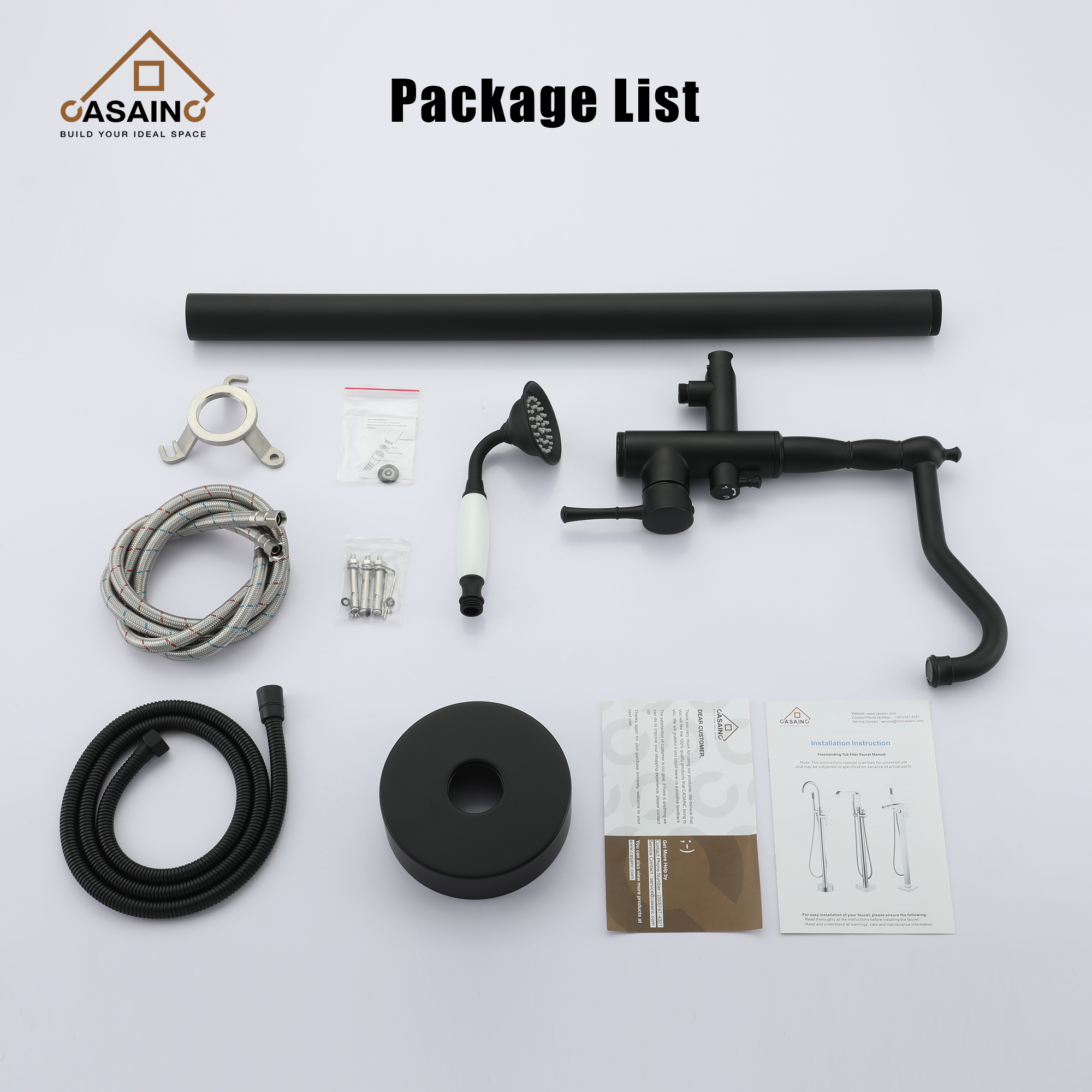 CASAINC Single Handle Classical Freestanding Bathtub Faucet with Hand Shower Hand