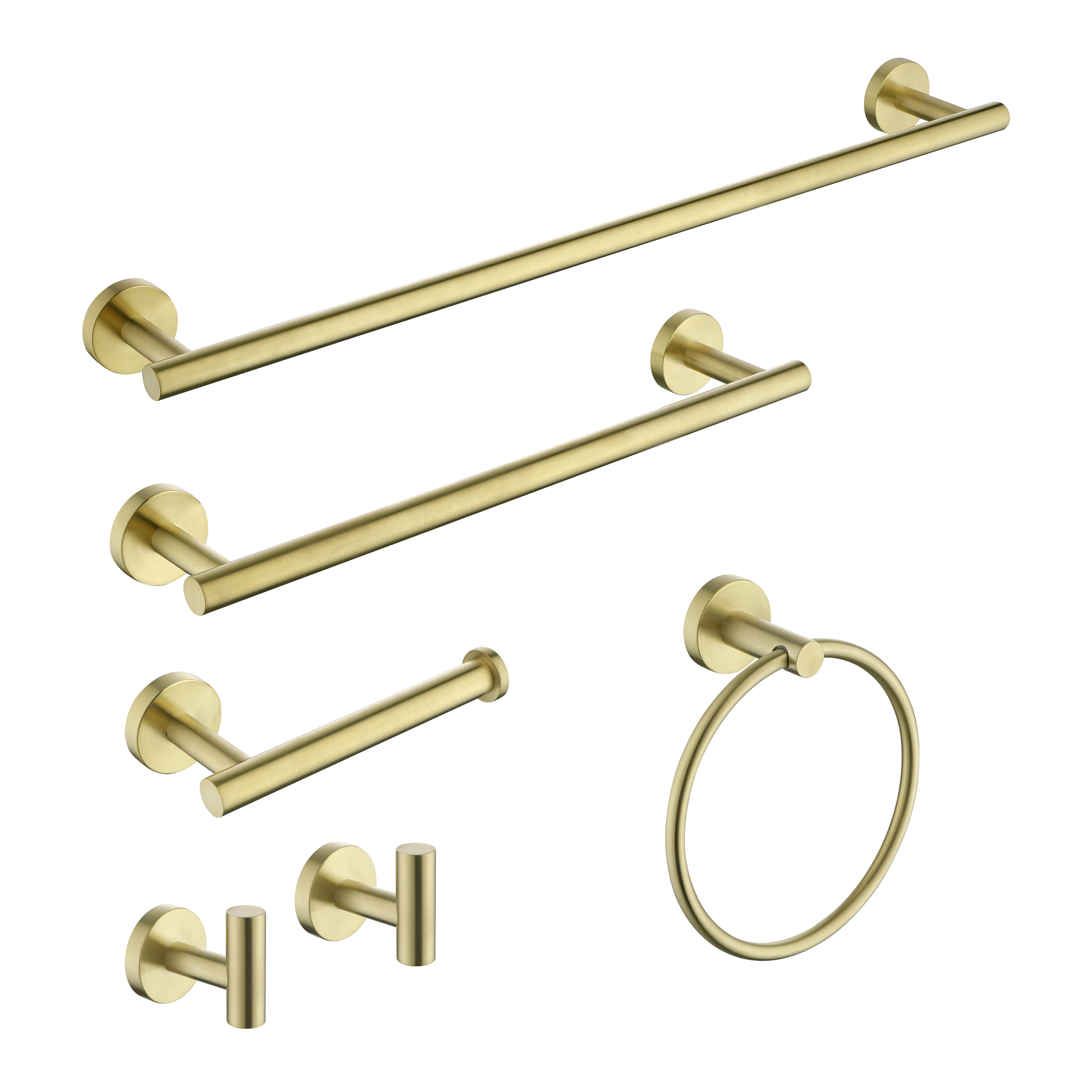 6-Pieces Brushed Gold Bathroom Hardware Set SUS304 Stainless Steel Round Wall Mounted Includes Hand Towel Bar,Toilet Paper Holder,Robe Towel Hooks,Bathroom Accessories Kit-CASAINC