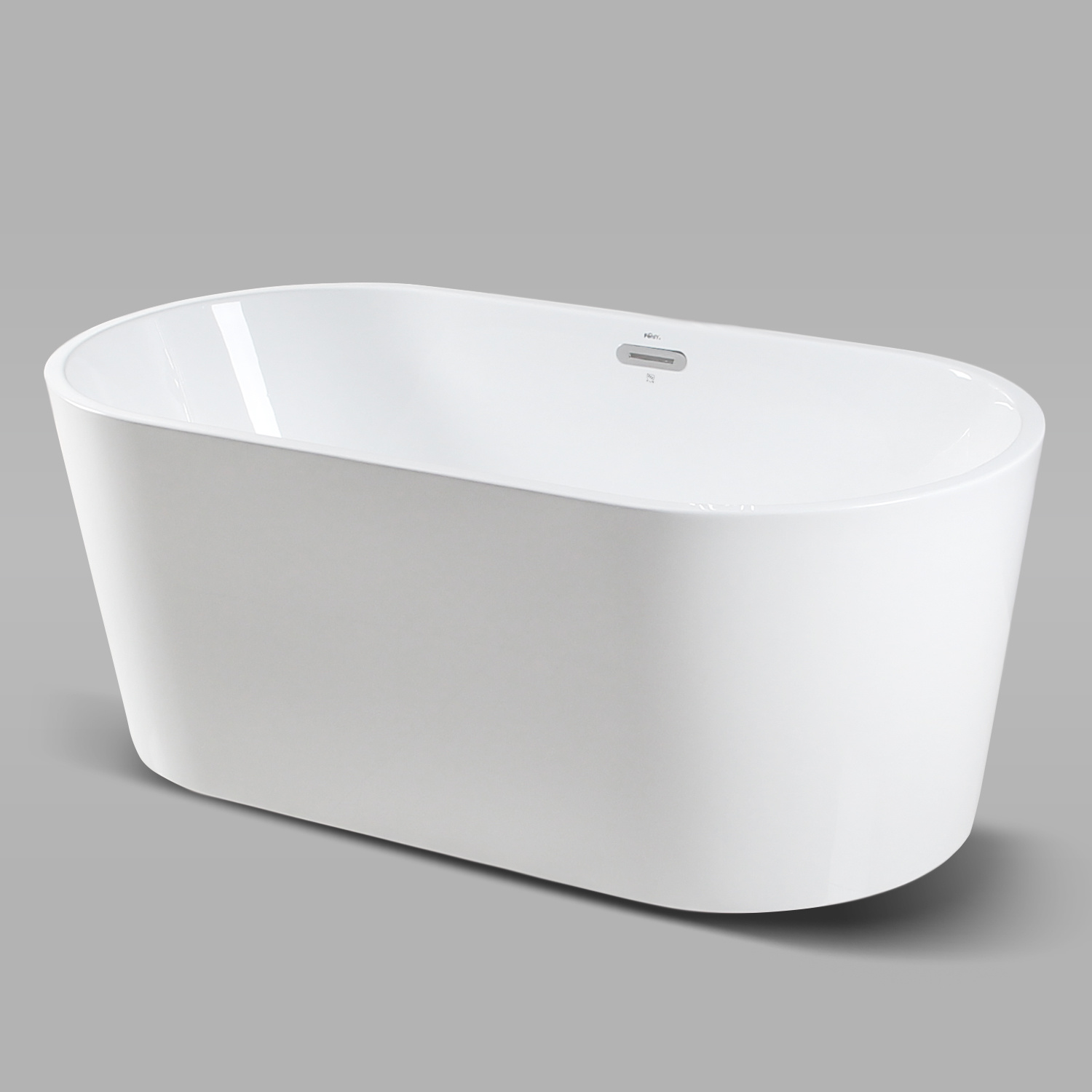59 inch Acrylic Freestanding Bathtub, Small Classic Oval Shape Acrylic Soaking Bathtub with Brushed Nickel Drain & Minimalist Linear Design Overflow, Modern White-CASAINC