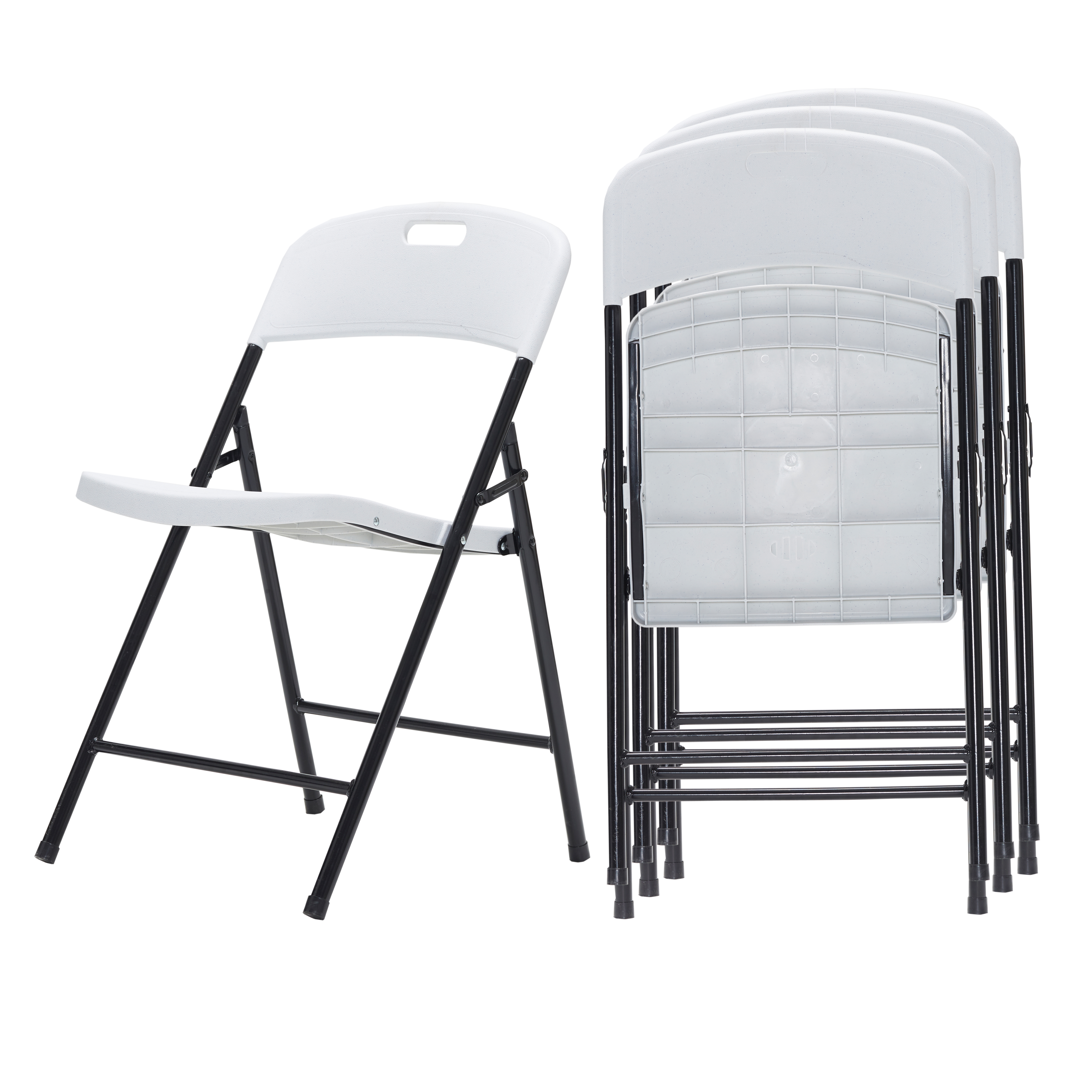 4 Pack Portable Plastic Folding Chairs, Sturdy Design, Indoor/Outdoor Events, Perfect for Camping/Picnic/Tailgating/Party, Easy to Clean, White-CASAINC
