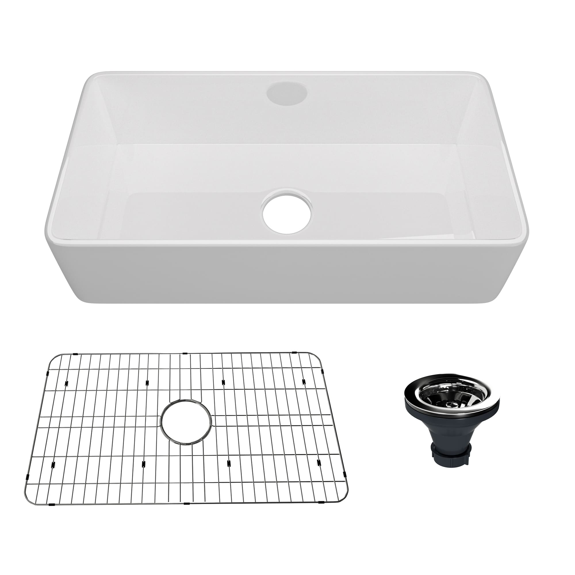 CASAINC Black Fireclay 36 in. Single Bowl Farmhouse Apron Kitchen Sink with Faucet and Accessories All-in-One Kit, 36 in. Matte Black Fireclay Kitchen