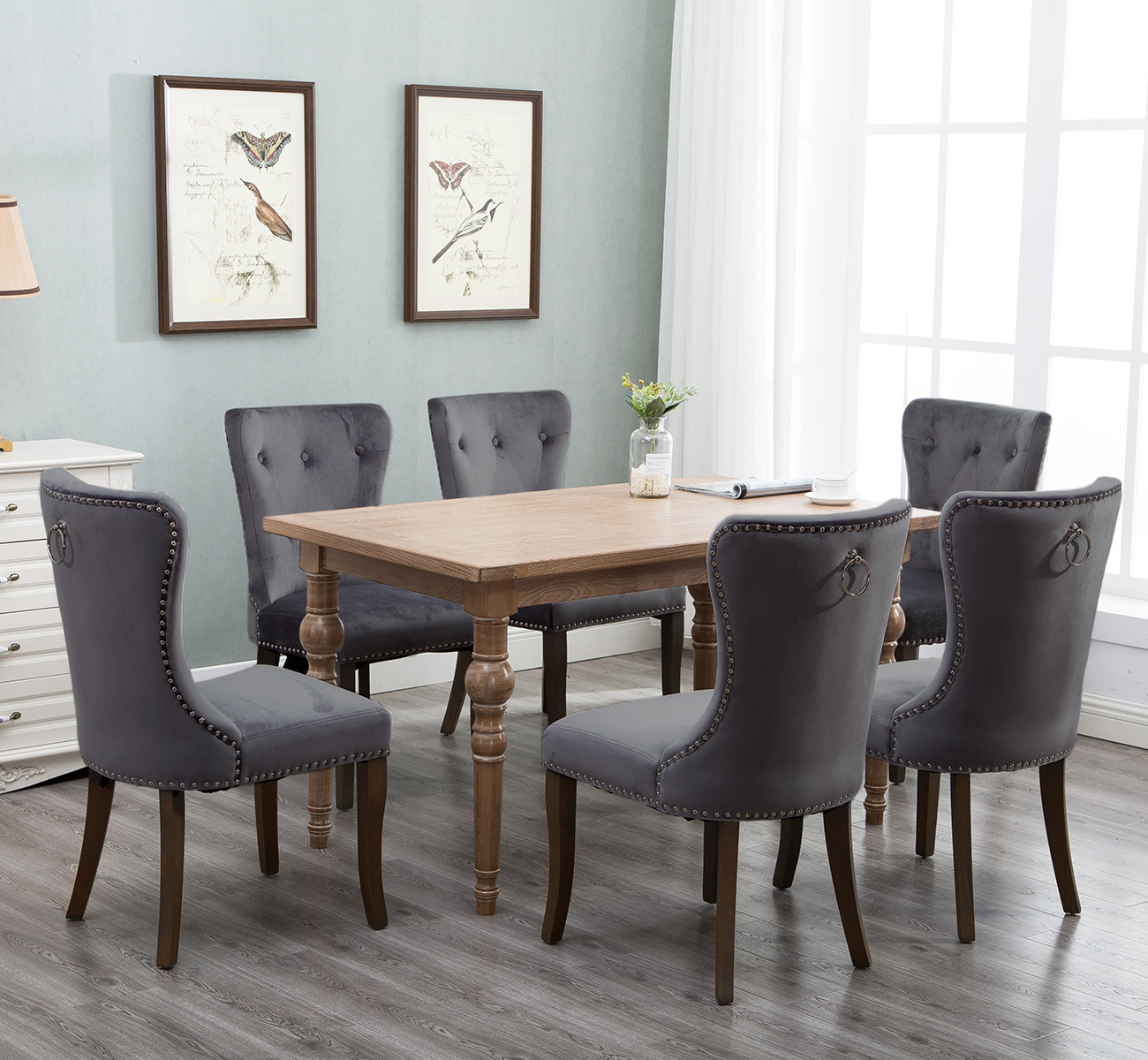 Dining Chair Tufted Armless Chair Upholstered Accent Chair, Set of 6 (Grey)-CASAINC