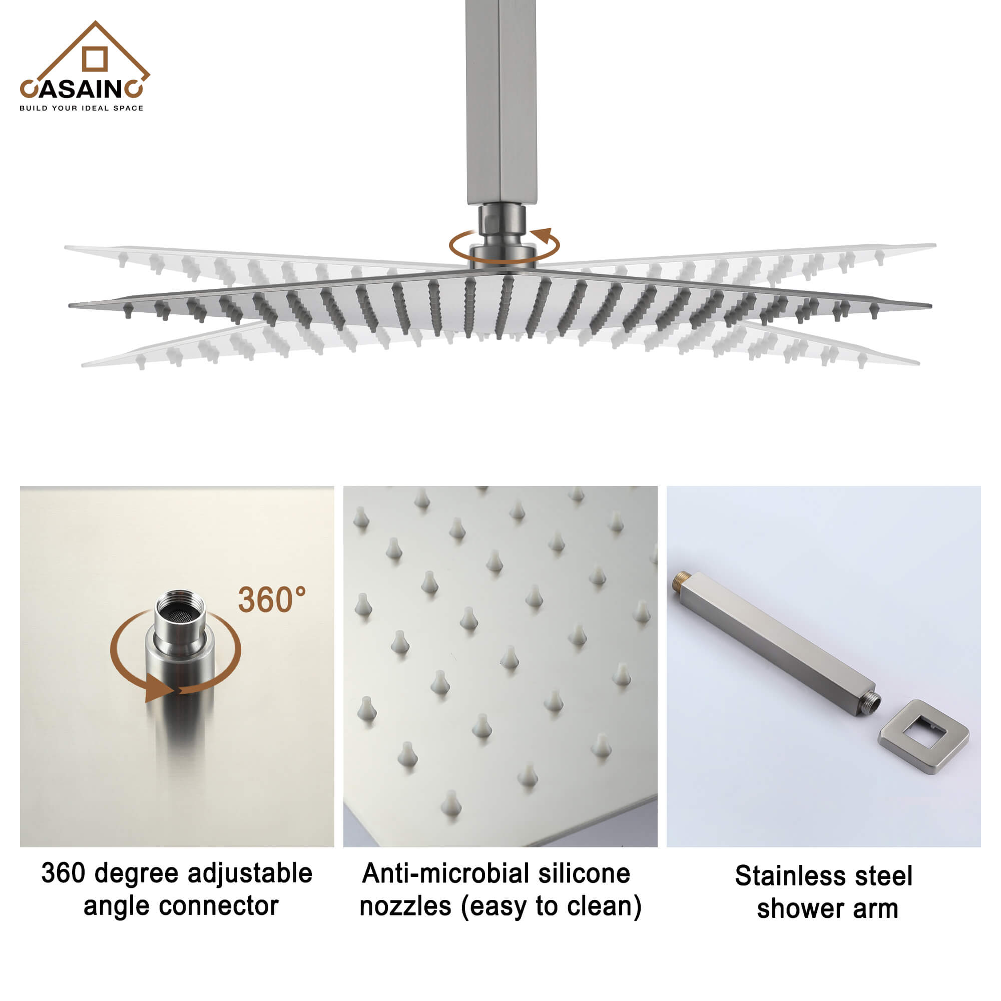 CASAINC 2-Function Shower System with Handheld Shower in Brushed Nickel/Matte Black