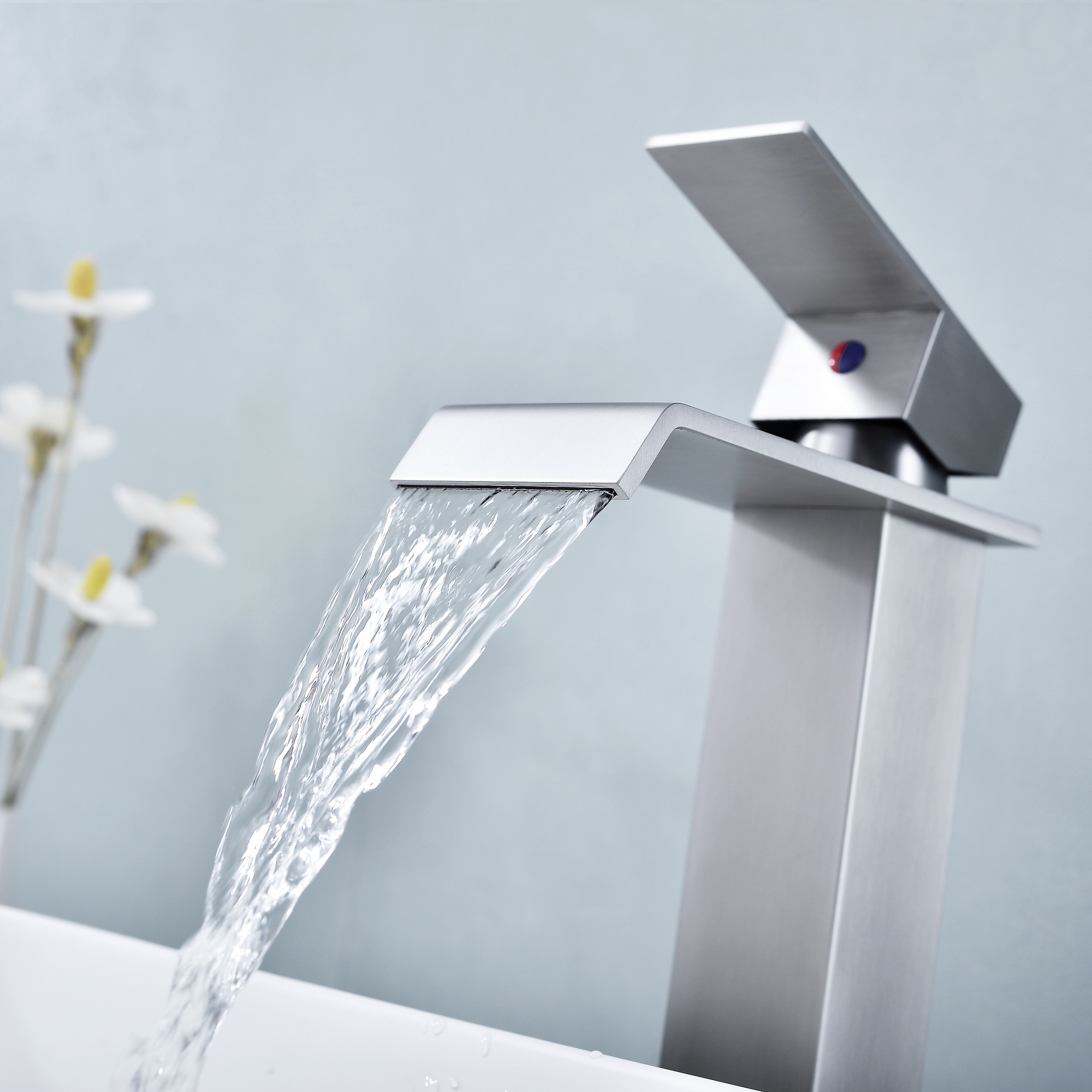 Waterfall Spout Bathroom Faucet,Single Handle Bathroom Vanity Sink Faucet-CASAINC