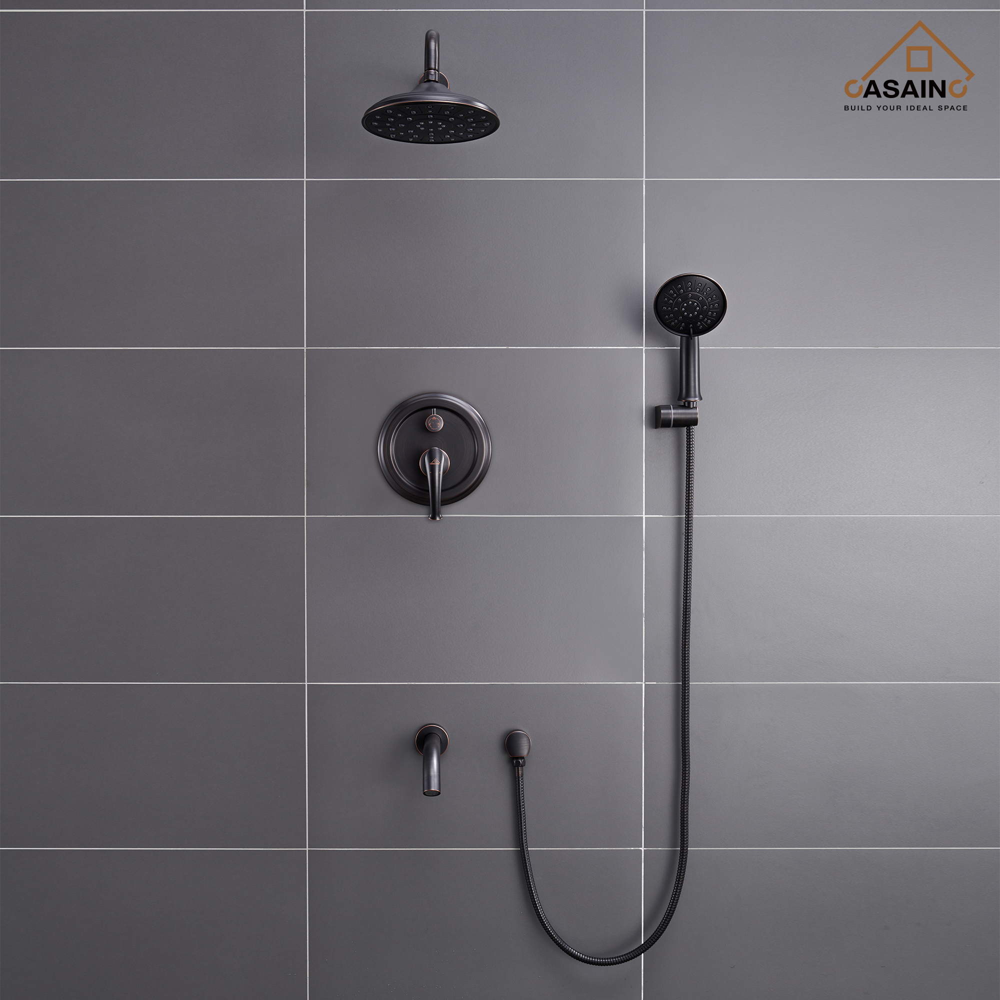 CASAINC 8.3 inch Wall-mounted rain shower faucet with pressure balanced valve