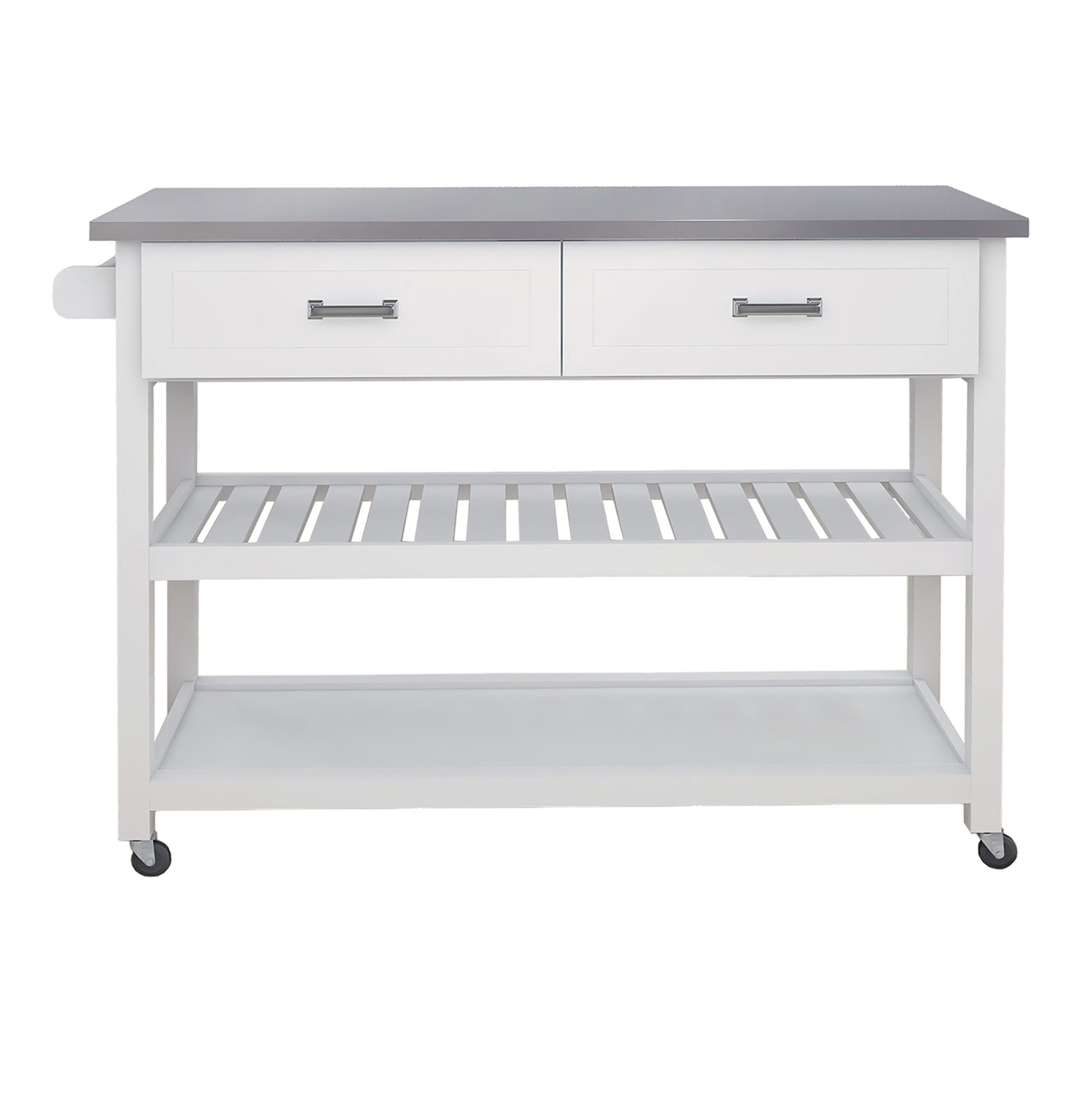 Stainless Steel Table Top White Kicthen Cart With Two Drawers-CASAINC