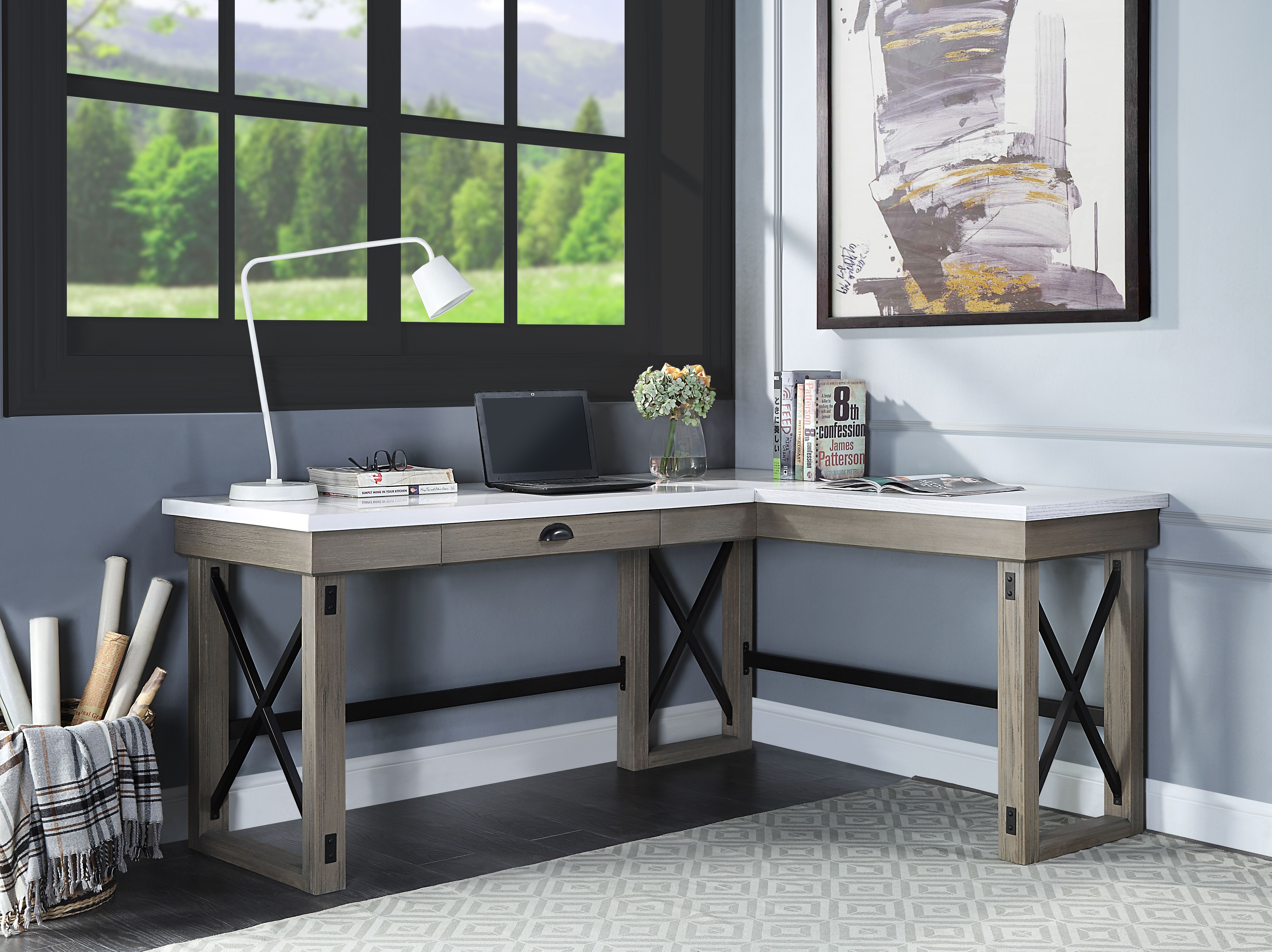 ACME Talmar Writing Desk w/Lift Top in Marble Top & Rustic Oak Finish-CASAINC