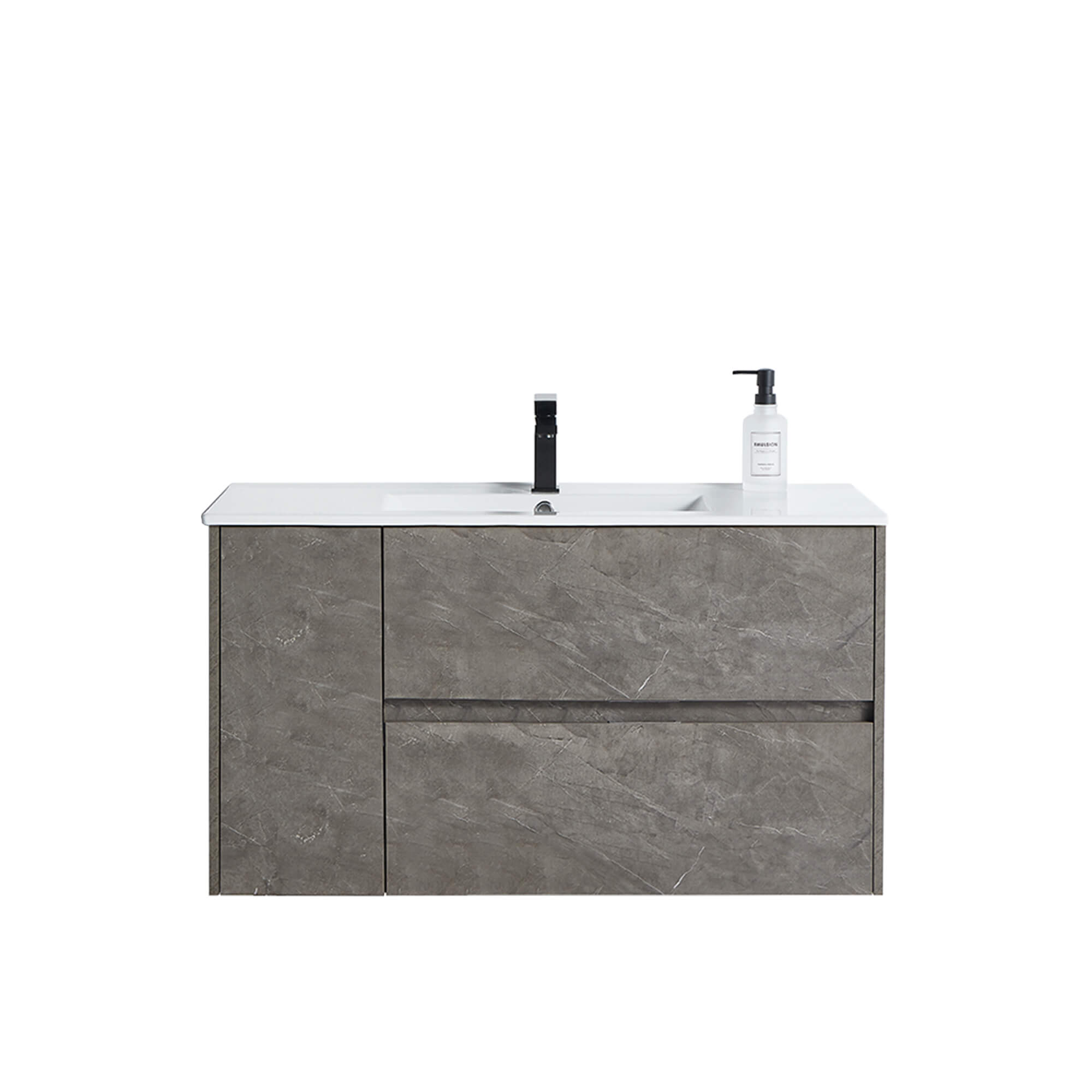CASAINC 40-in Single Sink Bathroom Vanity in Grey Marble Grain with White Top