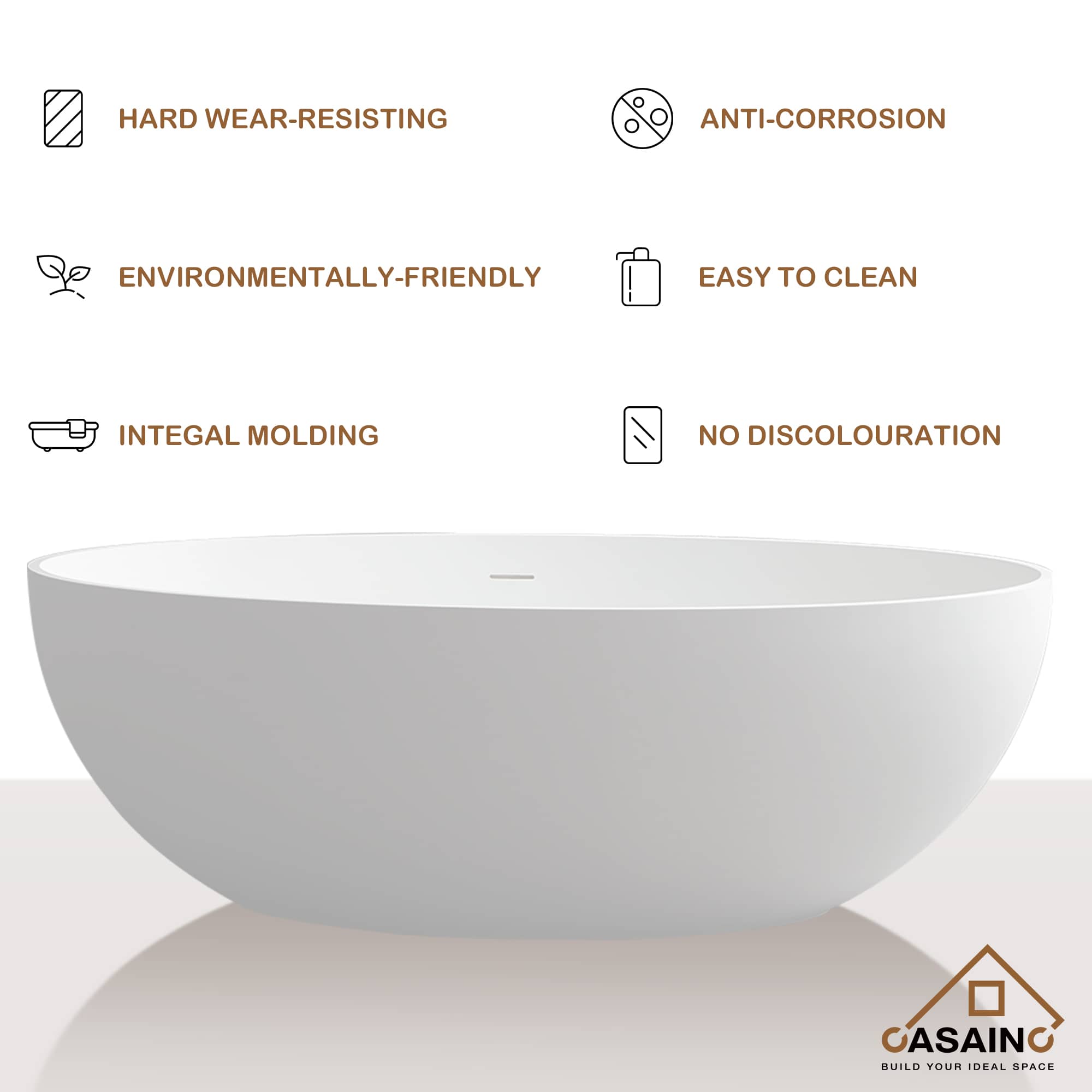 CASAINC 67 Inch Artificial Stone Resin Composite Flatbottom Walk in Bathtub in White 