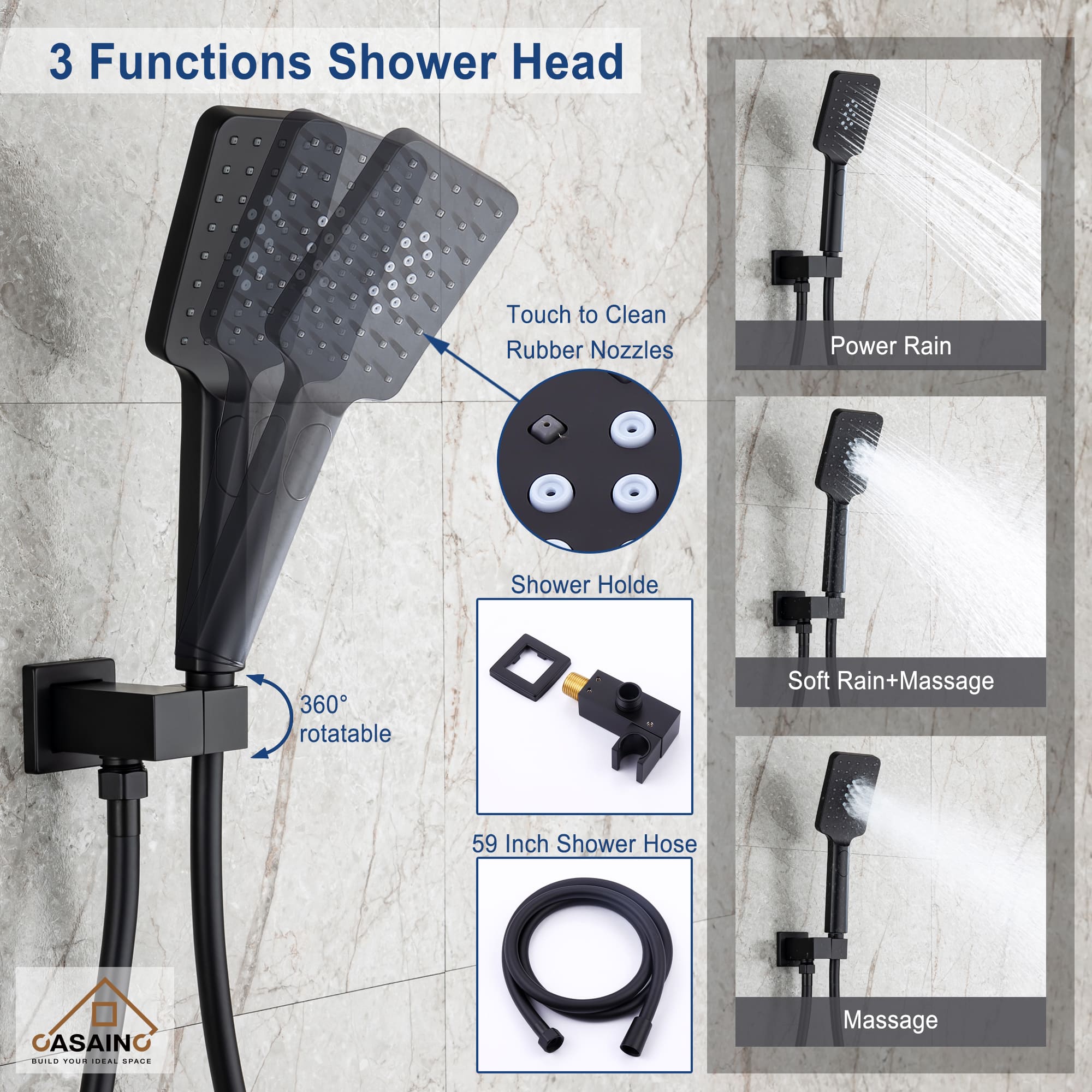 CASAINC Shower System with Rain Shower and Handheld and Tub Faucet Shower Set 