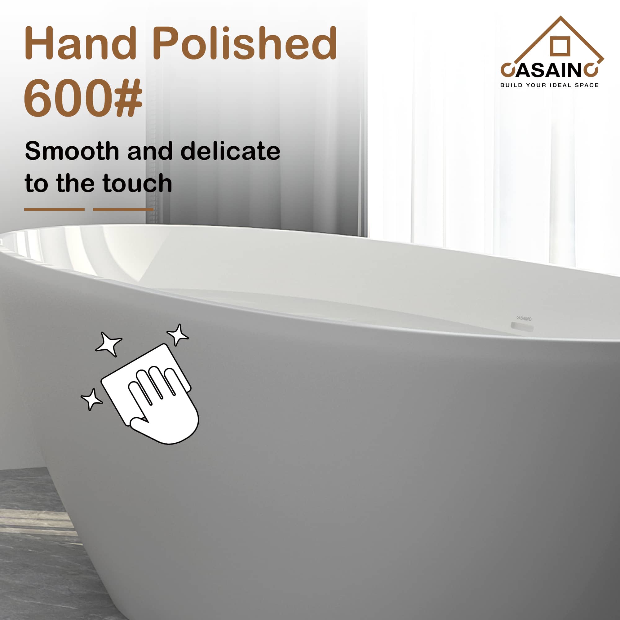 CASAINC 55 in. Solid Surface Free-Standing Bathtub with Centre Drain in Matte White