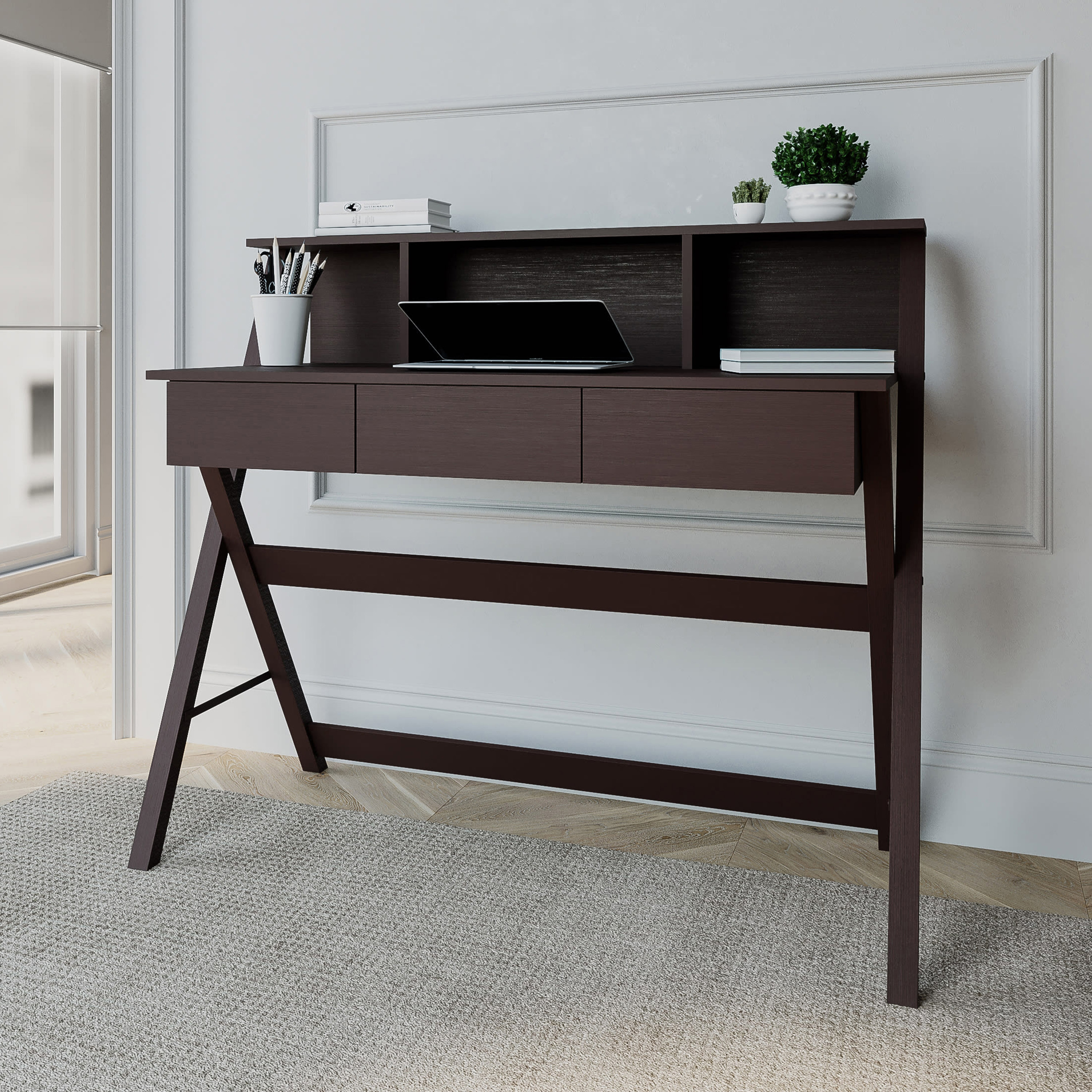 Techni Mobili Writing Desk with Storage, Wenge-CASAINC