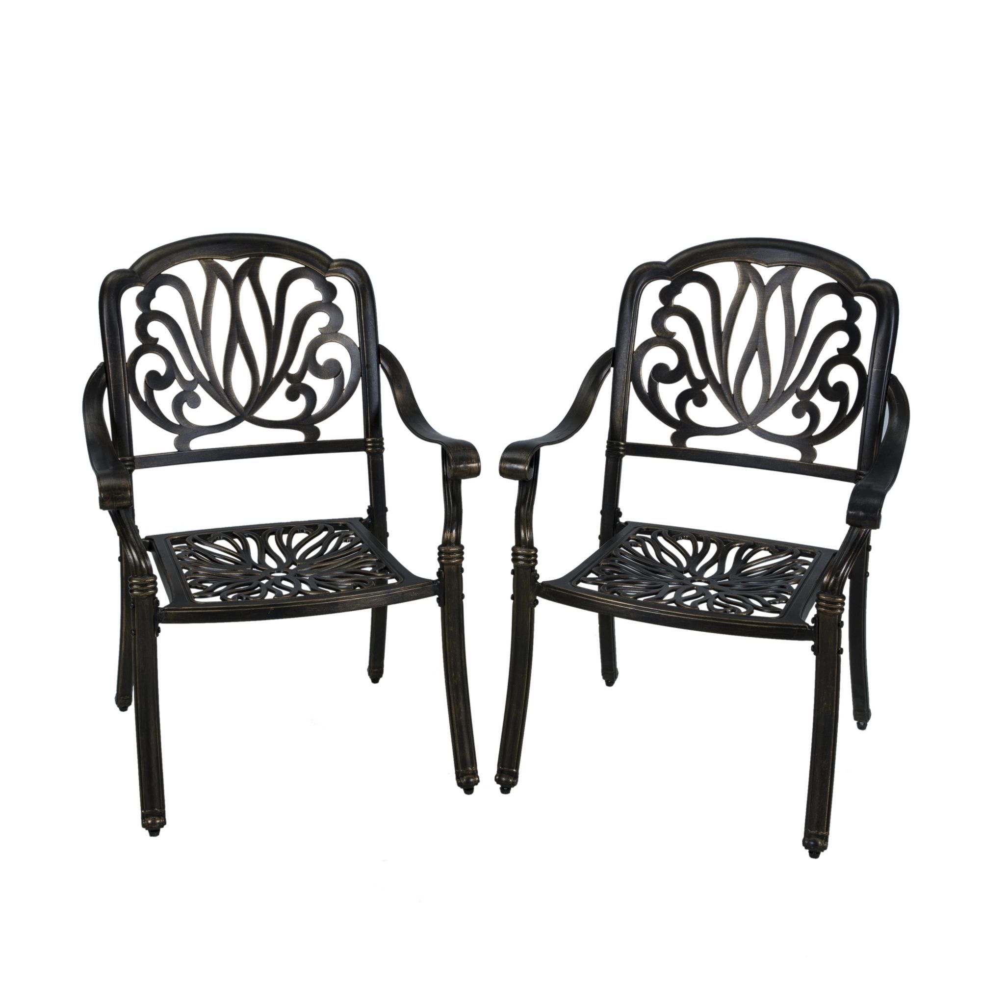 Aluminum Bistro Outdoor Dining Chair in Bronze (2-Pack)-CASAINC