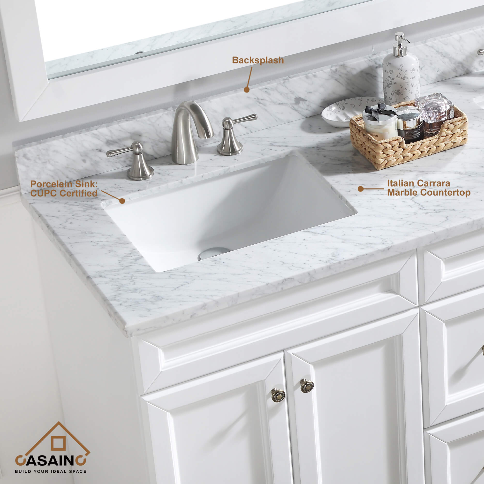 CASAINC 60 x 22 x 35.4 in. Solid Wood Bath Vanity with Marble Top and Backsplash in Gray/White (No/With Mirror)