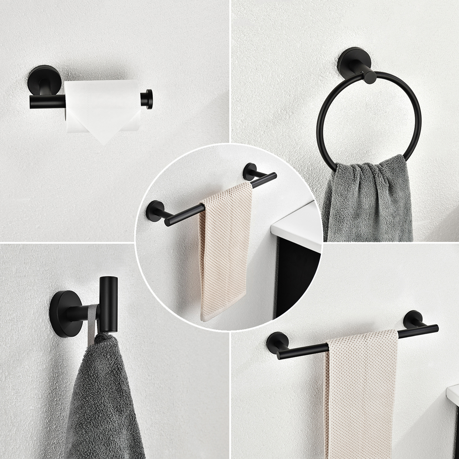 6 Piece Stainless Steel Bathroom Towel Rack Set Wall Mount-CASAINC
