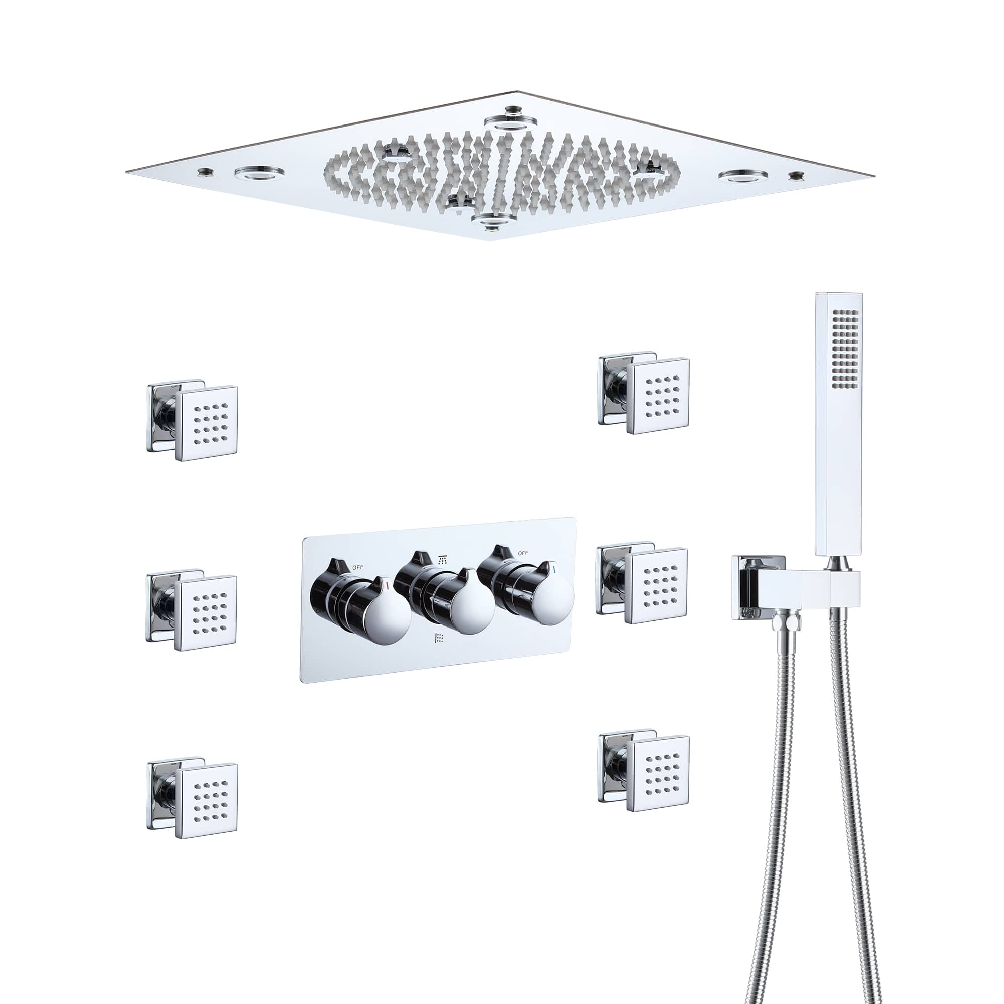 CASAINC 6-Spray 3-Function Built-In Shower System with LED Light