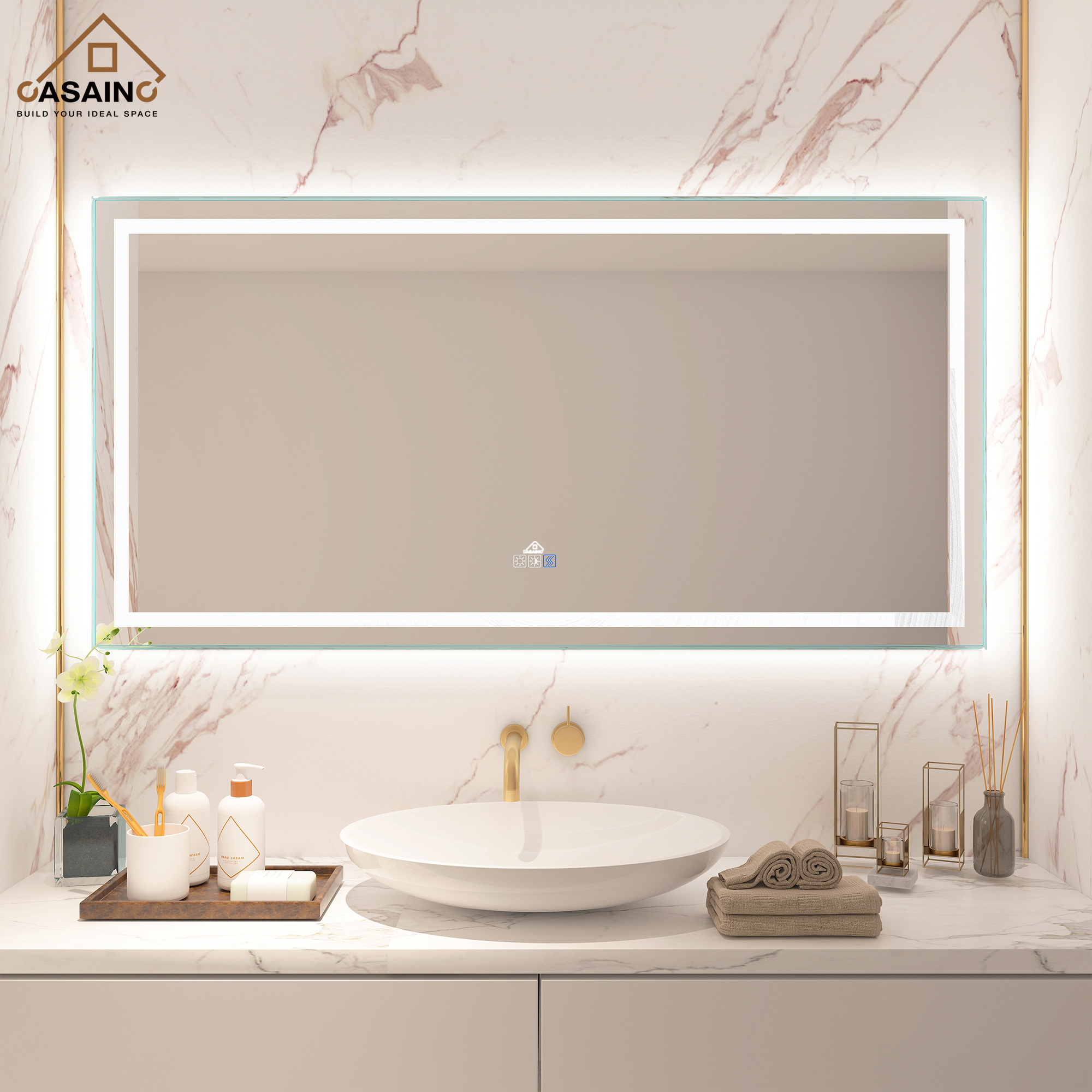 CASAINC Wall Mounted Modern LED Bathroom Mirror, Dimmable and Anti-Fog (72-in W × 36-in H)