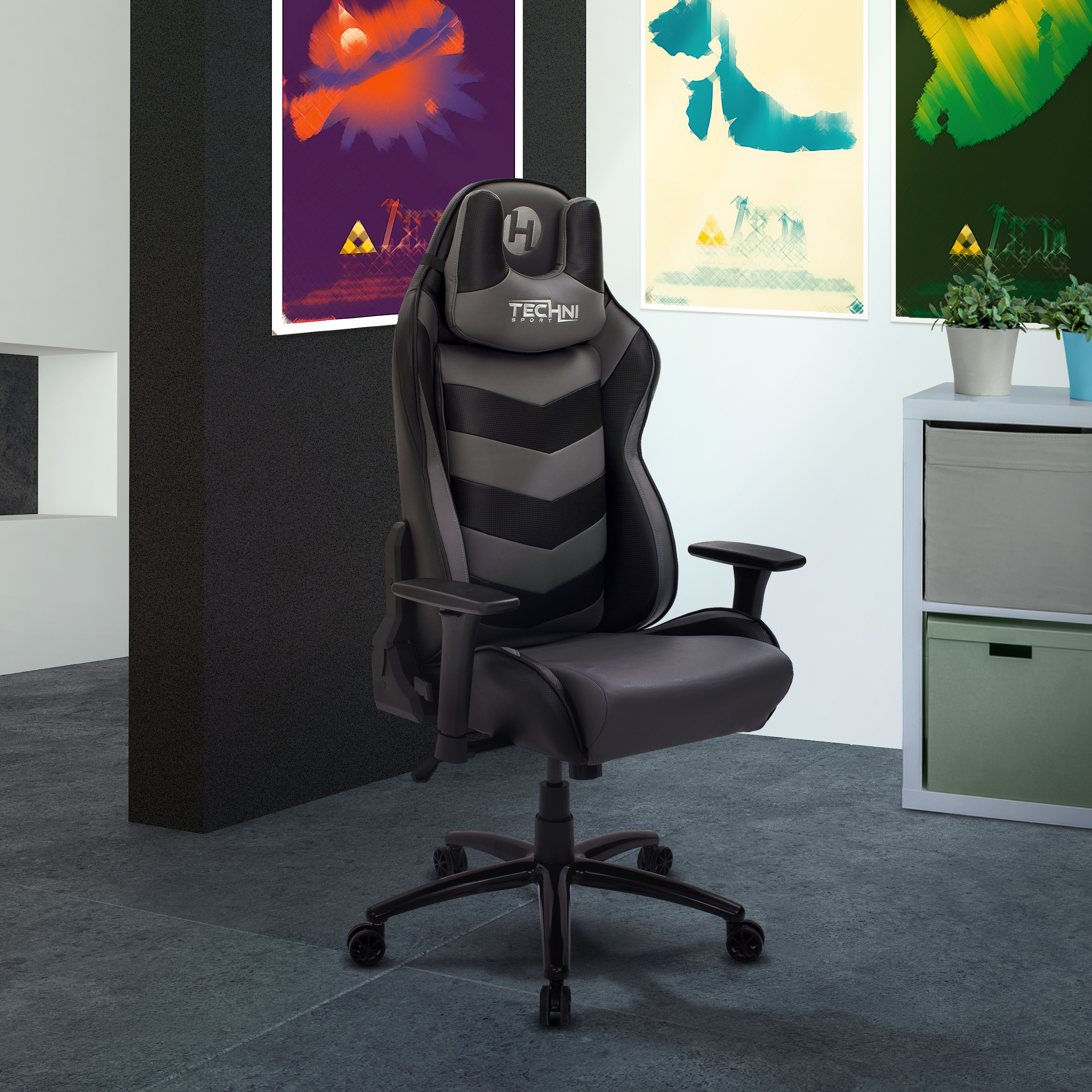 Techni Sport TS-61 Ergonomic High Back Racer Style Video Gaming Chair, Grey/Black-CASAINC