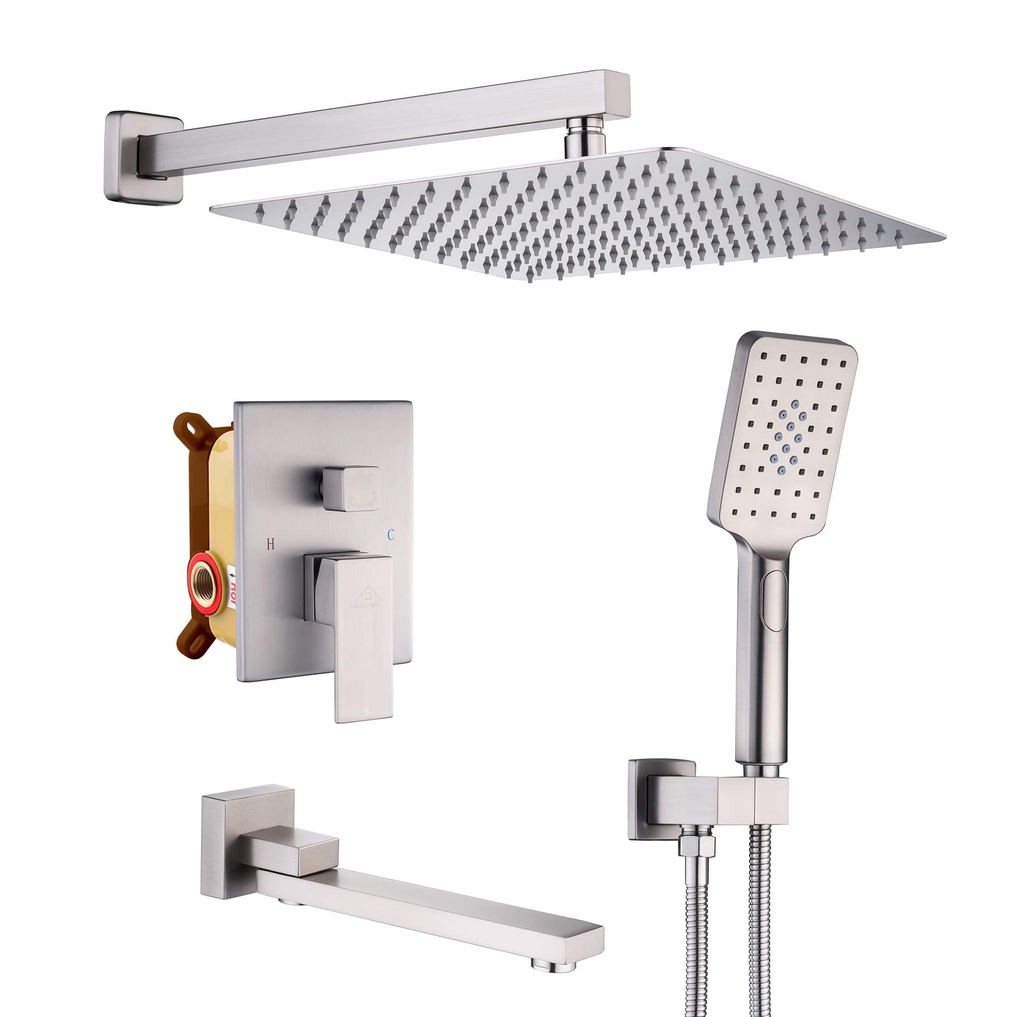 CASAINC Shower System with Rain Shower and Handheld and Tub Faucet Shower Set 