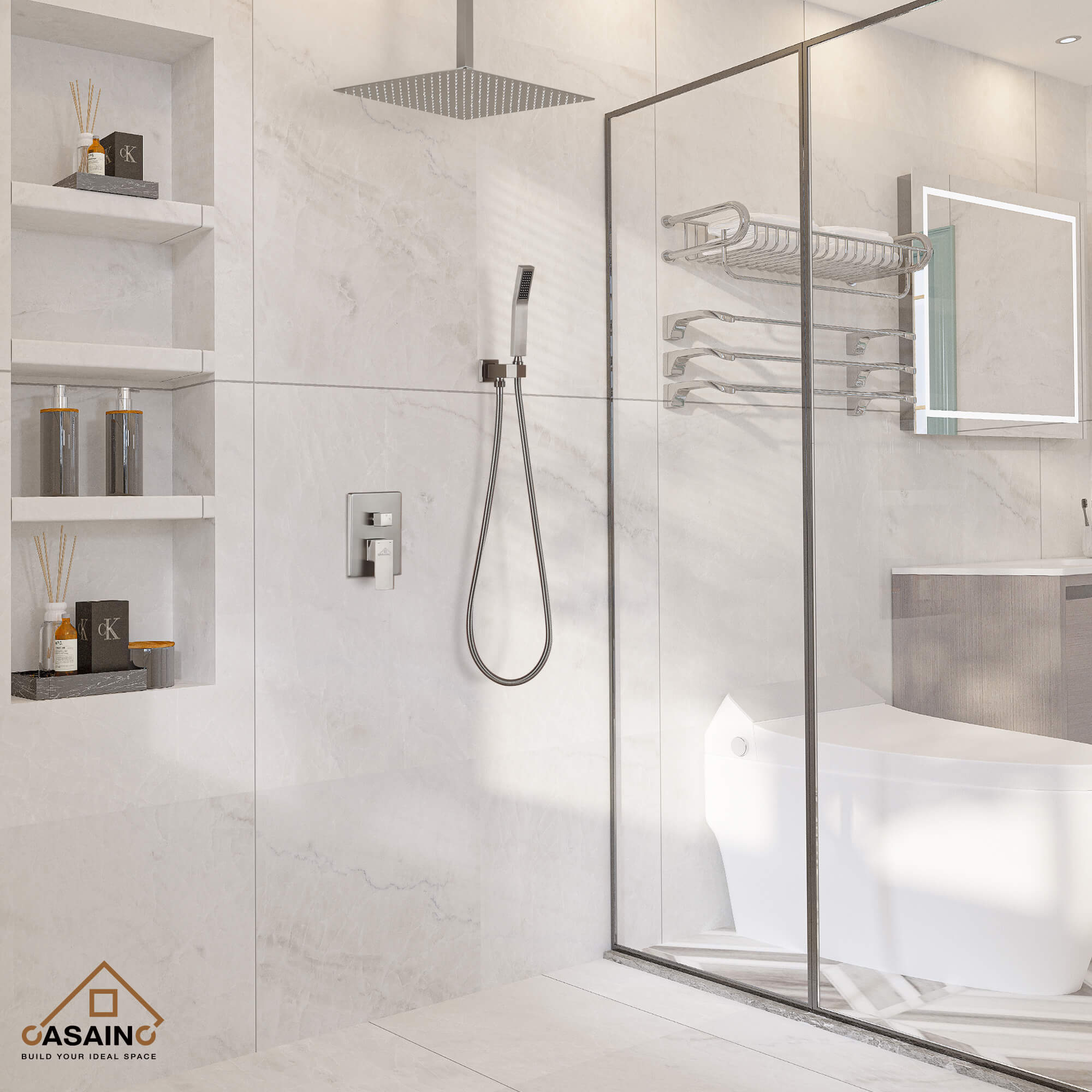 CASAINC 2-Function Shower System with Handheld Shower in Brushed Nickel/Matte Black