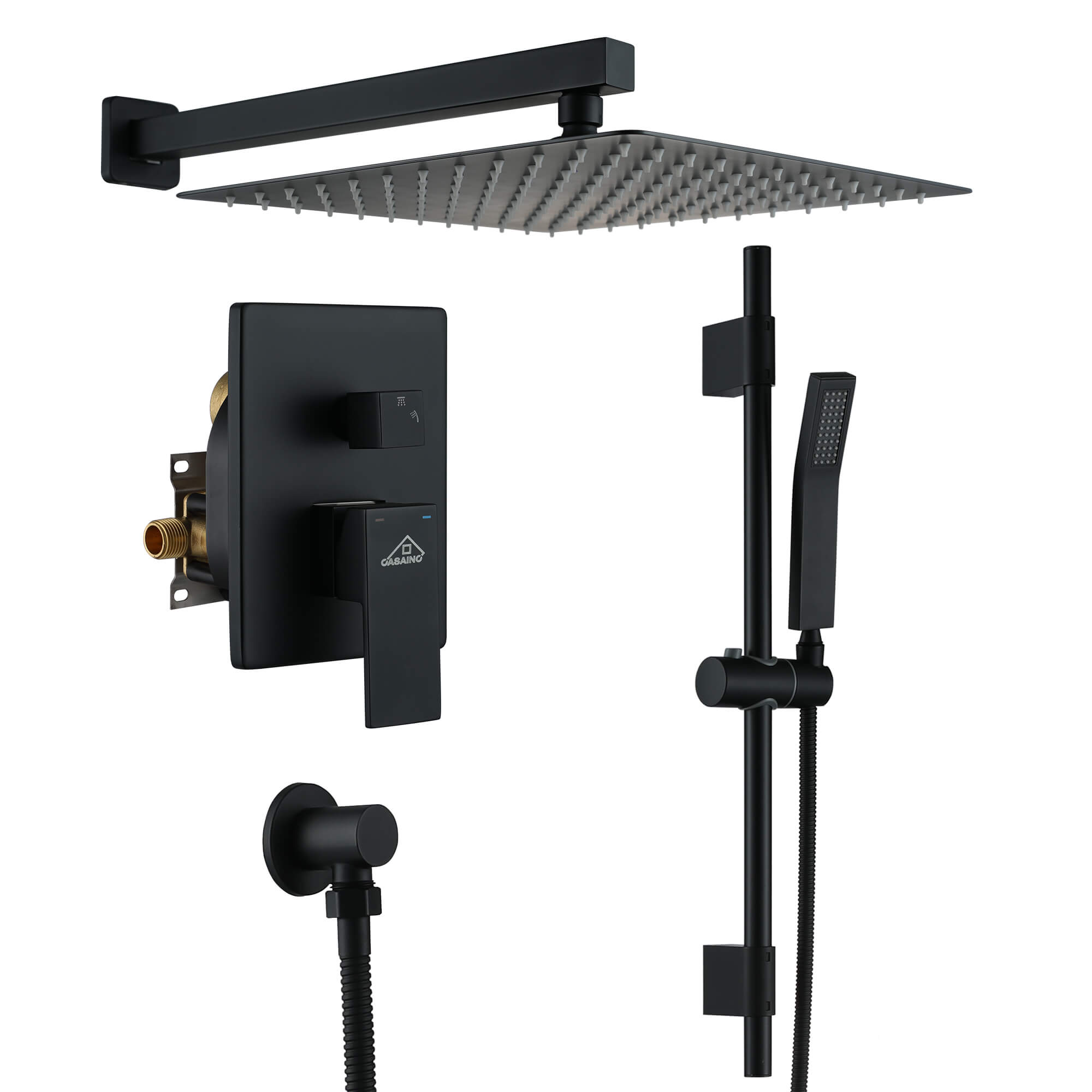 CASAINC Matte Black Wall Mounted Shower System with Sliding Bar