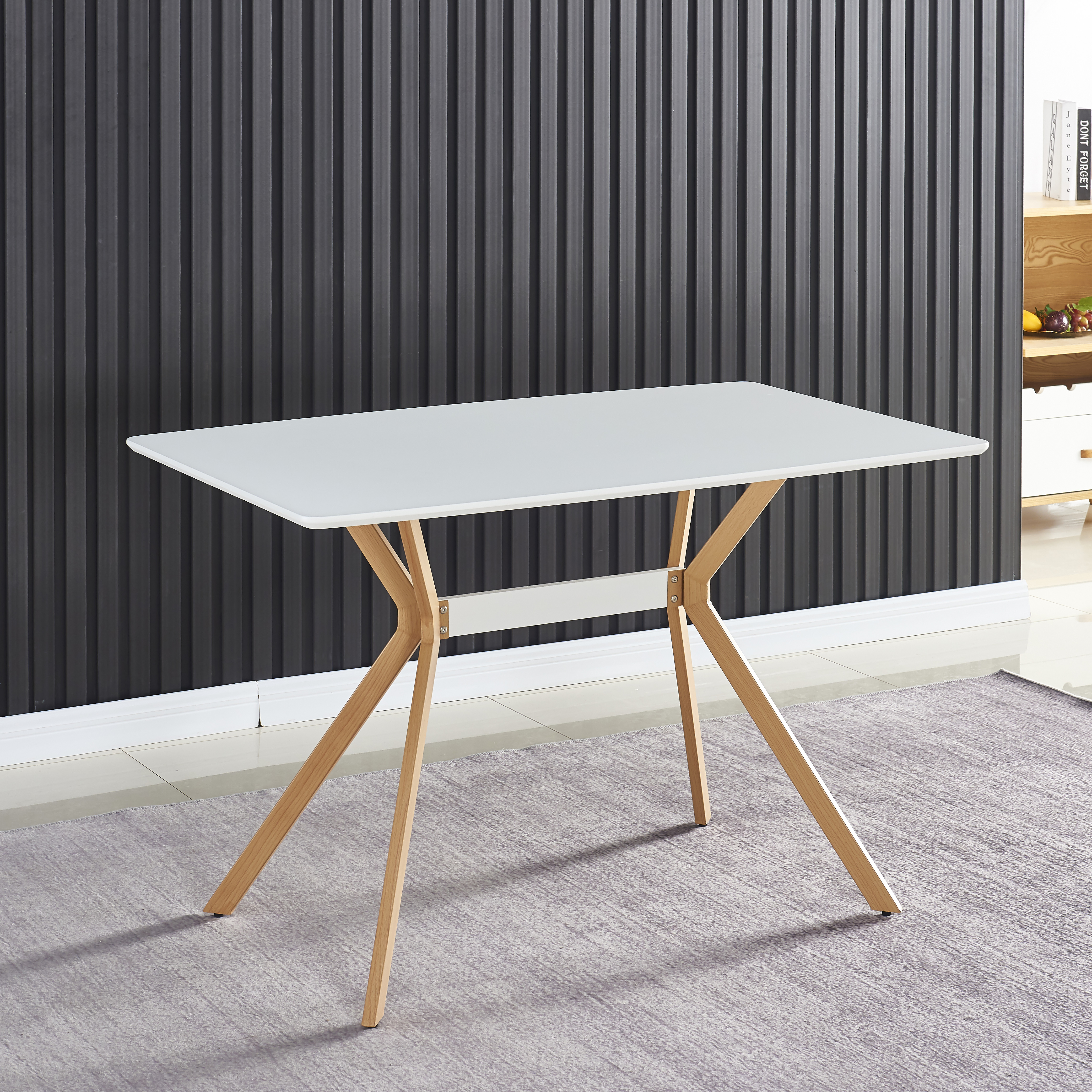 Modern Minimalist StyleDining Table MDF Anti-Scratch Top Metal Shelf Metal Heat Transfer Legs Leveling Feet For Dining Room Kitchen Office Table X 1(White)-CASAINC