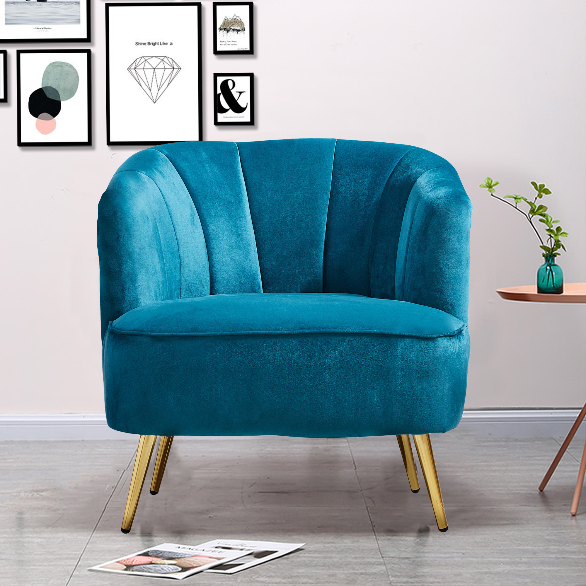 Accent Chair Armchair blue  Velvet-CASAINC