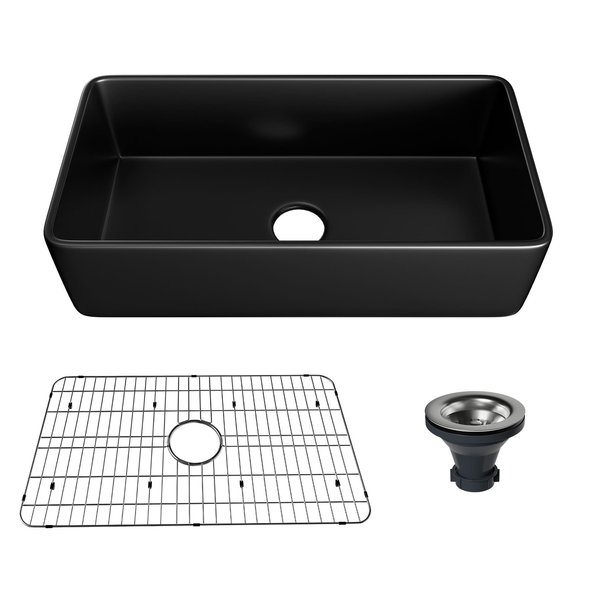 Fireclay 36 in. Single Bowl Farmhouse Apron Kitchen Sink with Bottom Grid and Strainers With cUPC Certified, in White Glossy/Matte Black