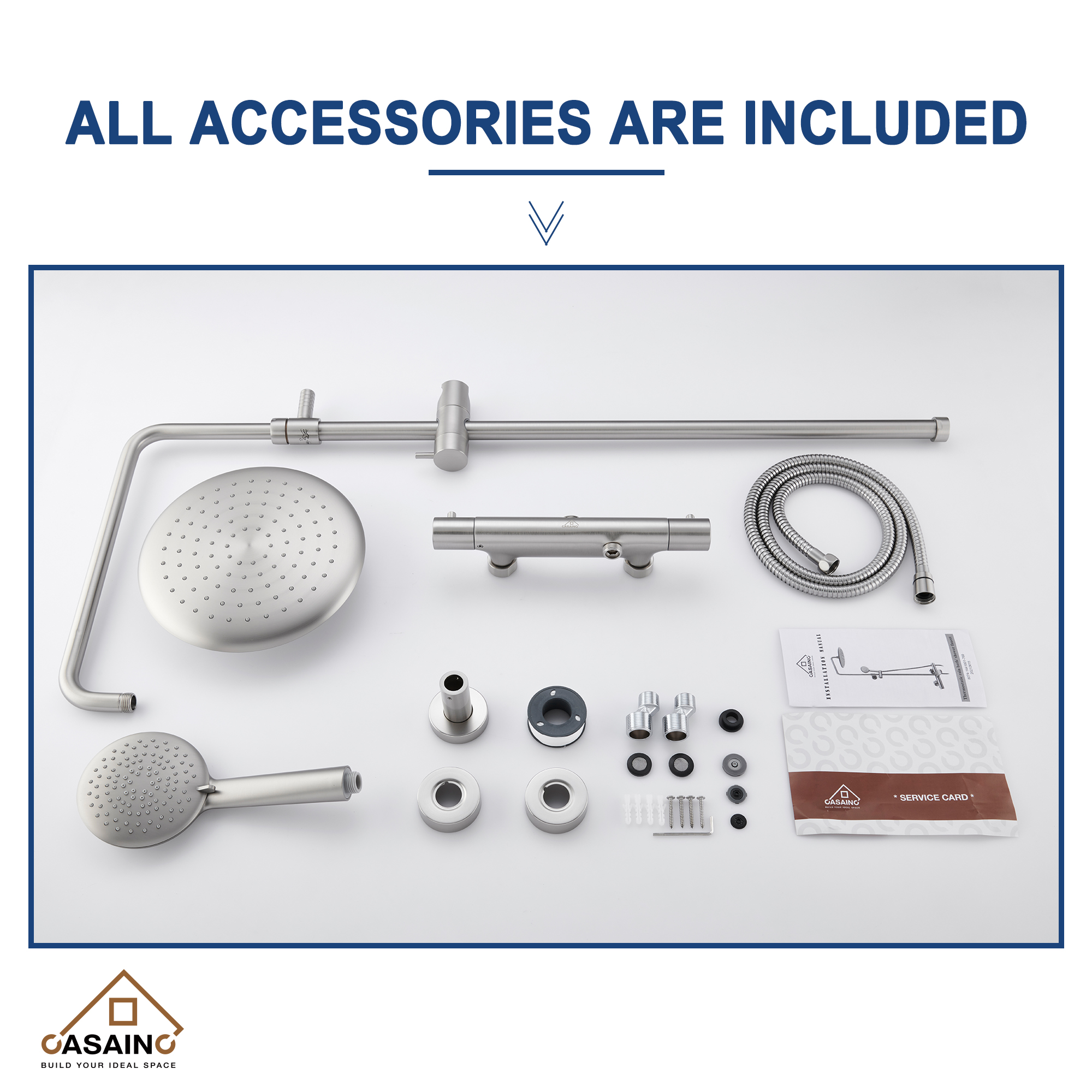 9.5 inch Thermostatic rain shower faucet  (brushed nickel)-CASAINC