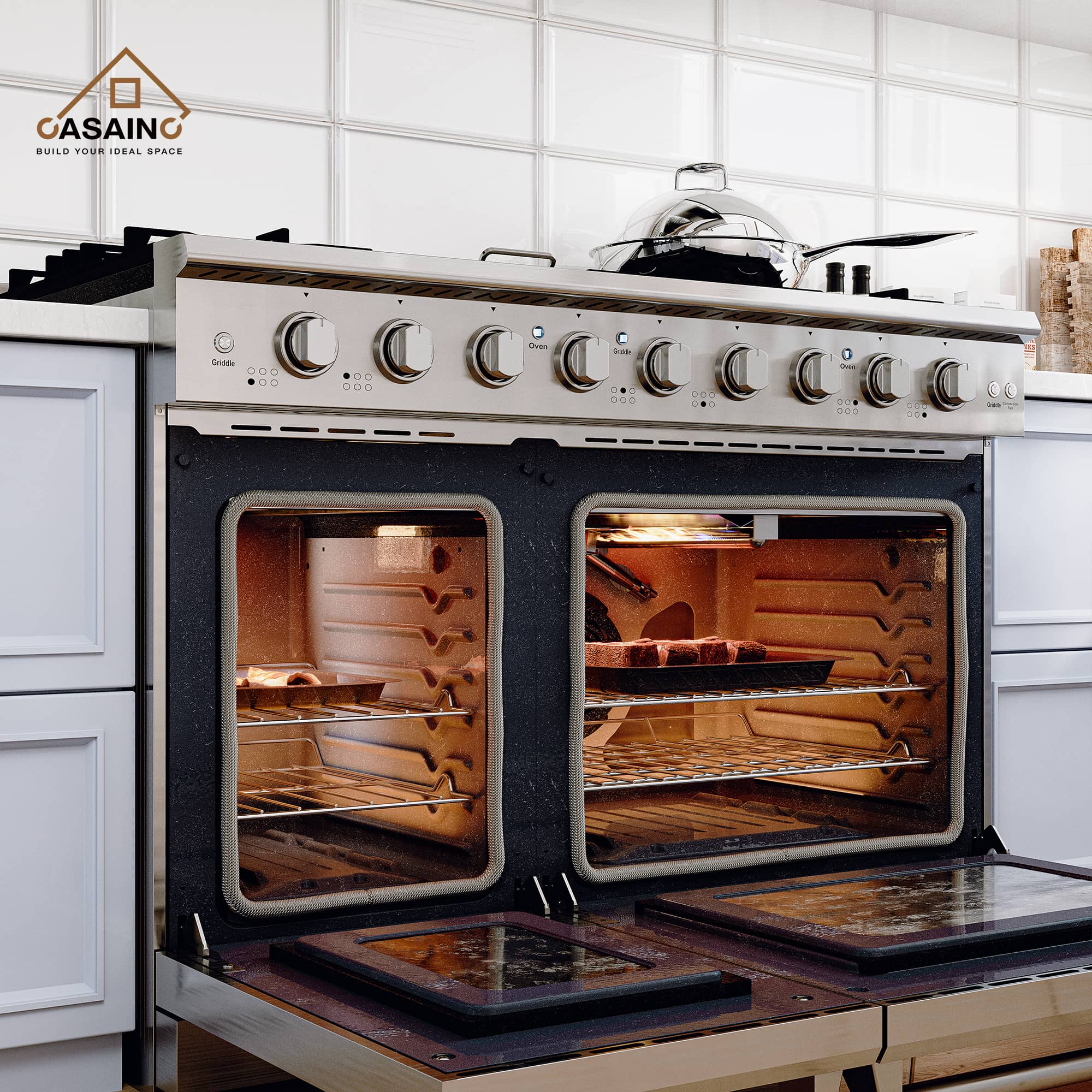 48-inch 6-burner Gas oven integrated cooker/oven gas cooker integrated machine/stand-alone gas cooker