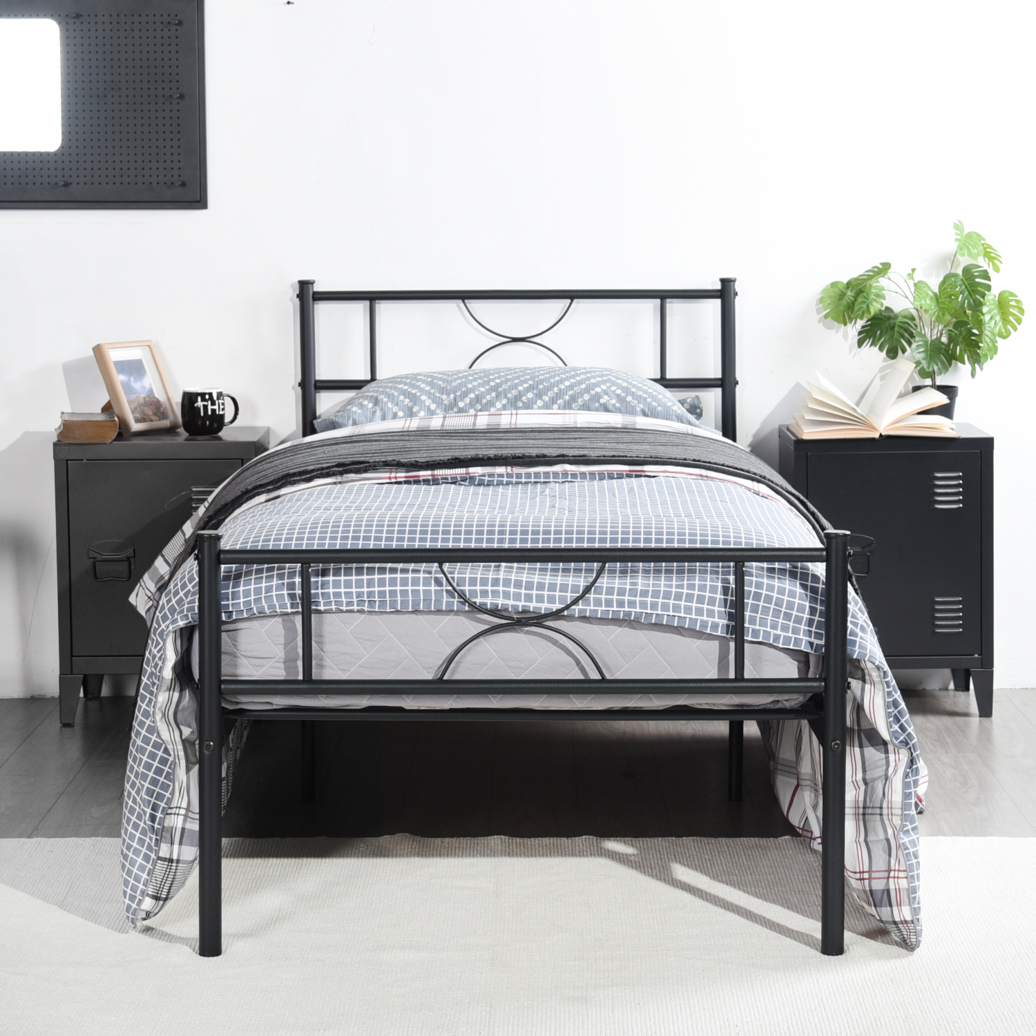 Metal Bed Frame Twin Size with Headboard and Footboard Single Platform Mattress Base,Metal Tube(twinsize, black) No Box Spring Needed