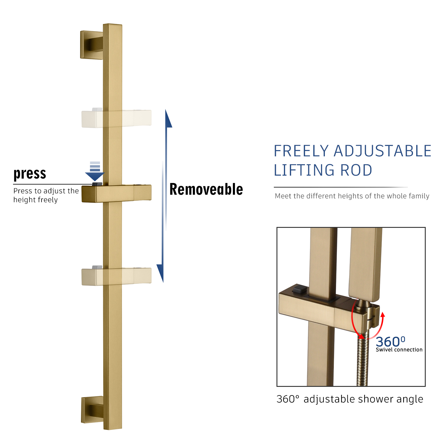CASAINC 2 Function 10" Ceiling Mount Dual Shower Heads Shower System With Sliding Rod Shower Hand