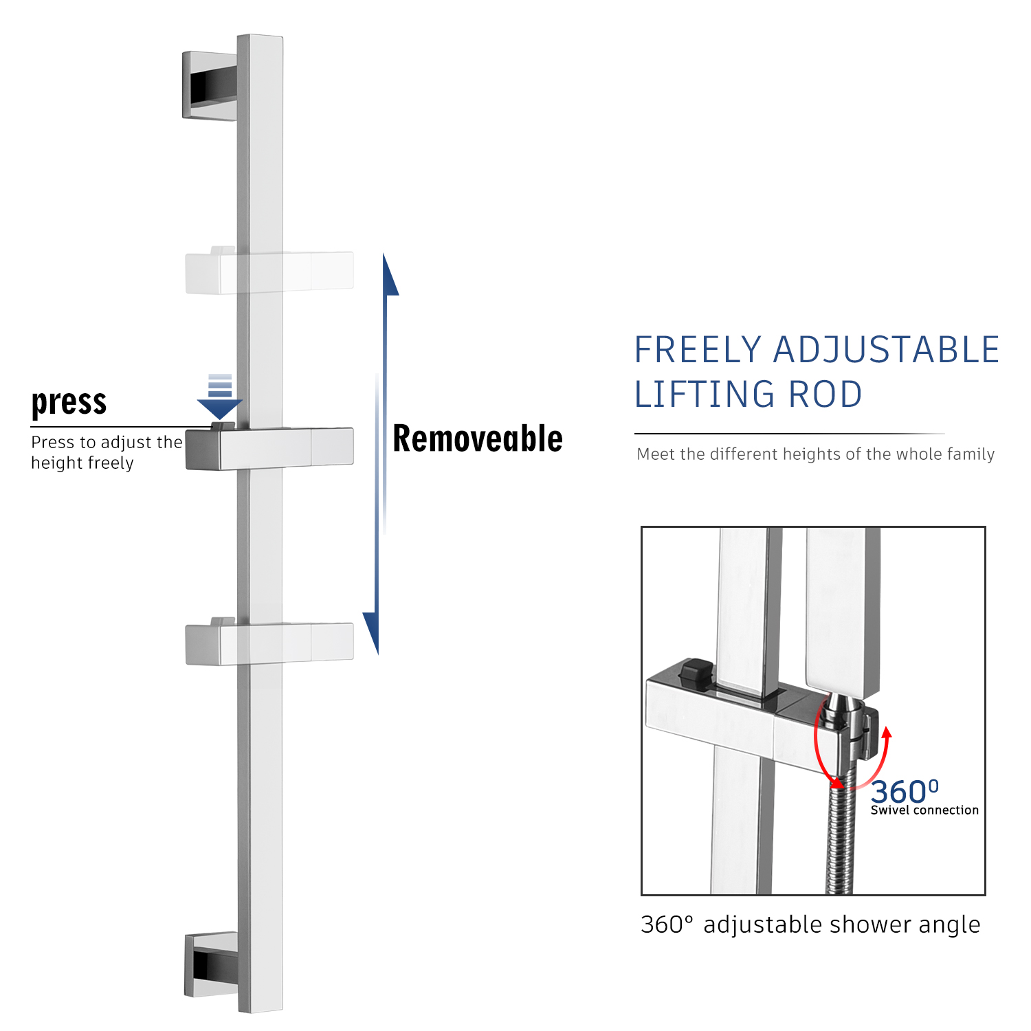 CASAINC 2 Function 10" Ceiling Mount Dual Shower Heads Shower System With Sliding Rod Shower Hand