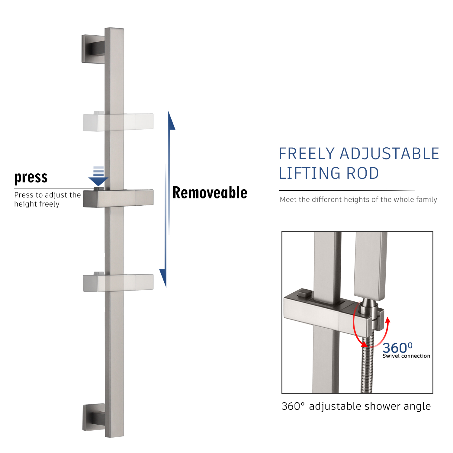 CASAINC 2 Function 10" Ceiling Mount Dual Shower Heads Shower System With Sliding Rod Shower Hand