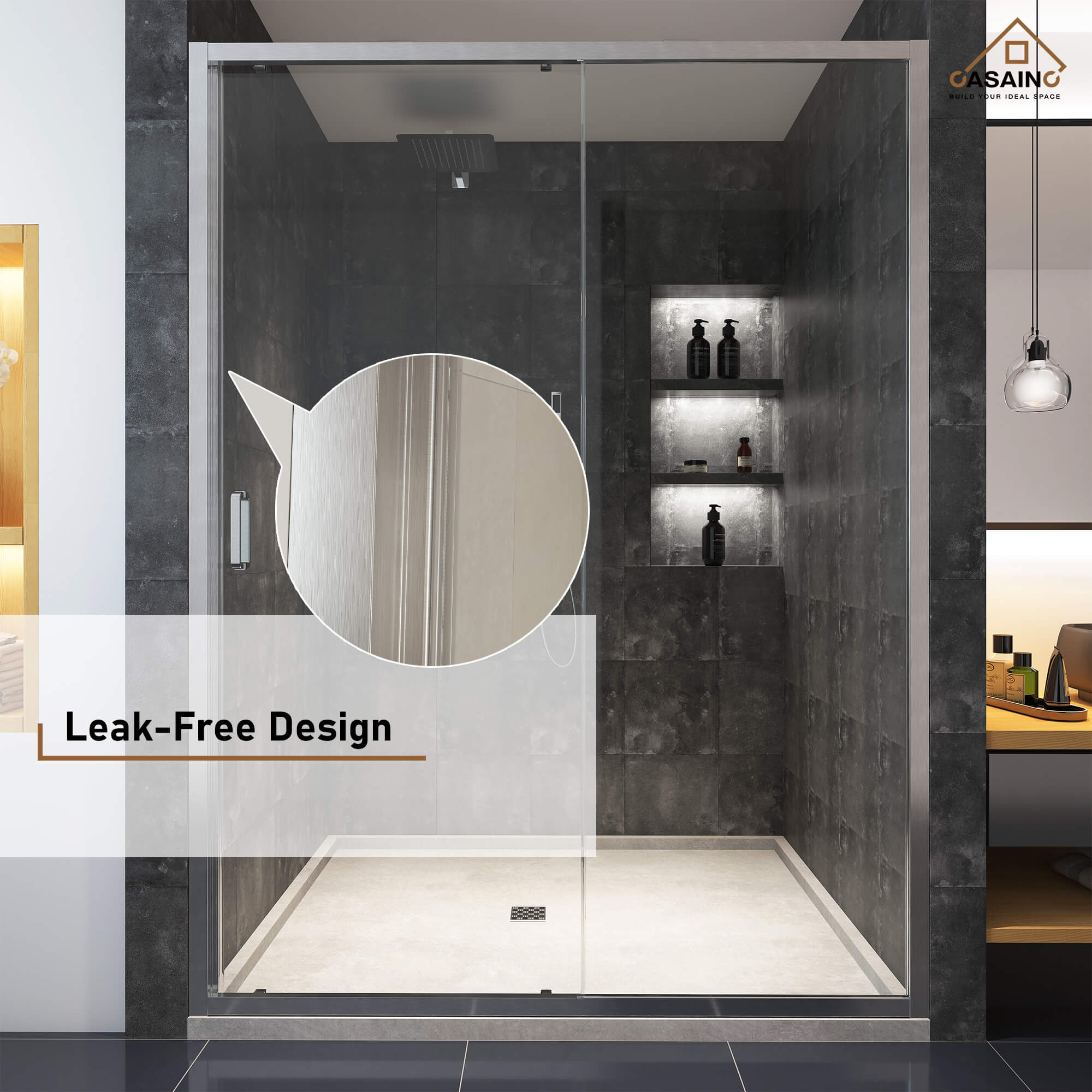 60" x 72" Framed Single Sliding Shower Door in Chrome/Brushed Nickel/M