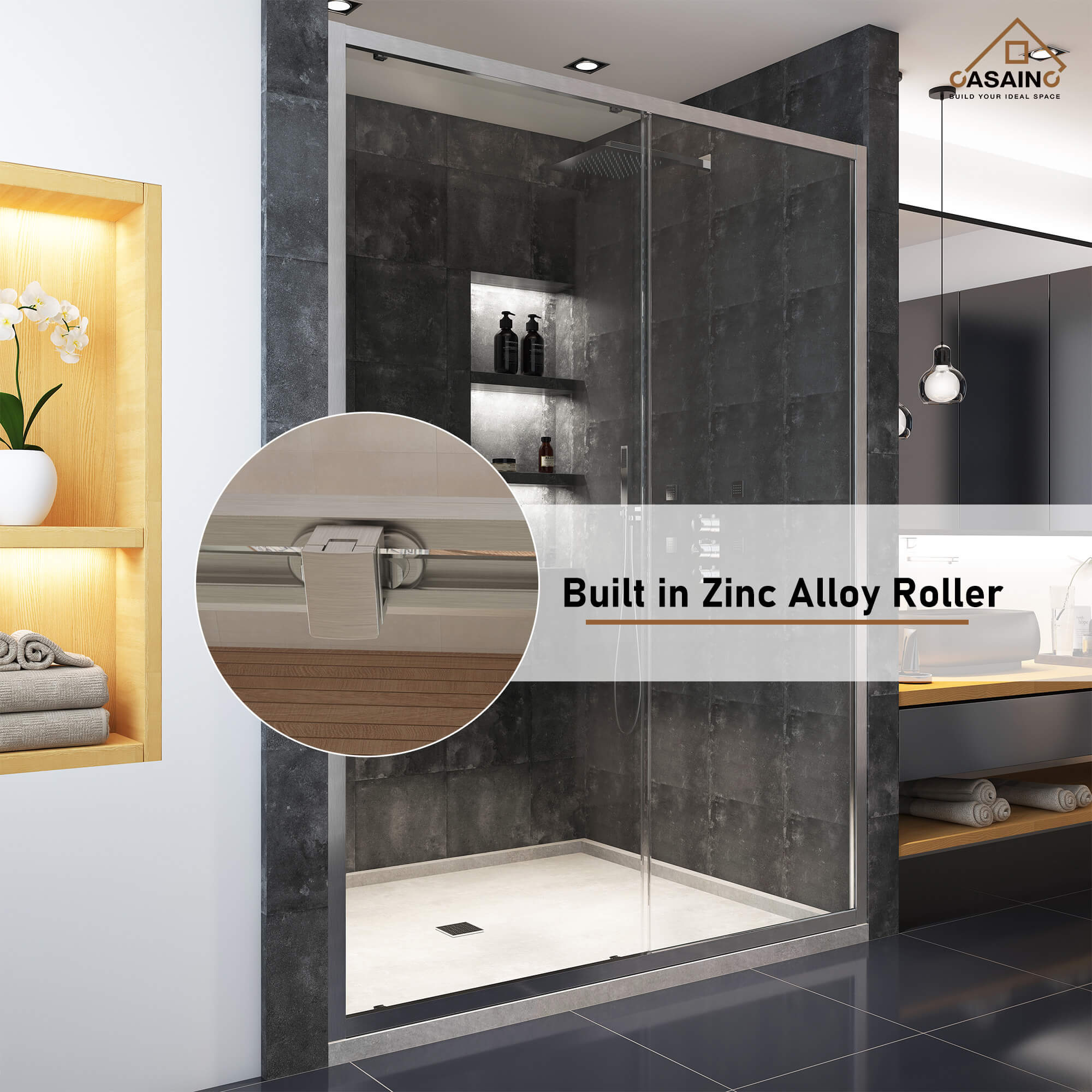 60" x 72" Framed Single Sliding Shower Door in Chrome/Brushed Nickel/M