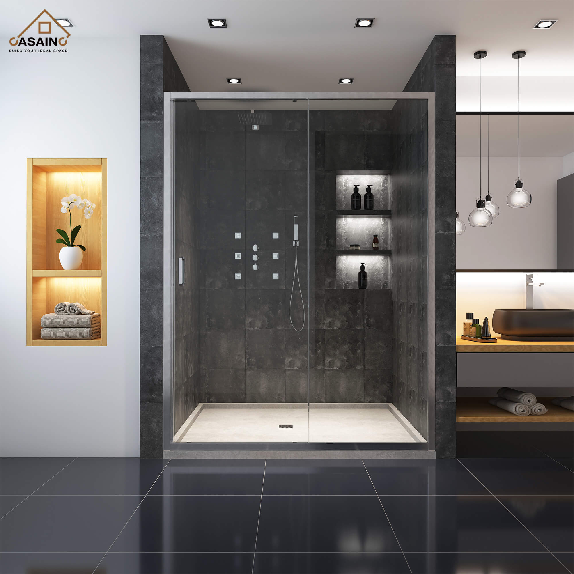 60" x 72" Framed Single Sliding Shower Door in Chrome/Brushed Nickel/M